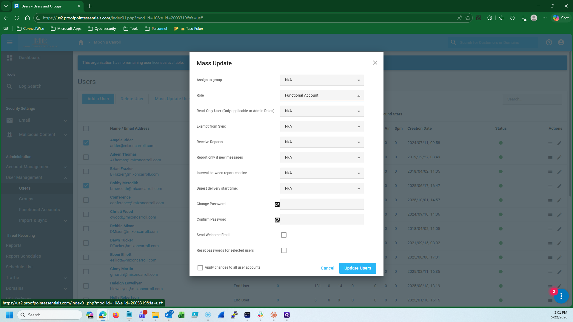 Step #10: Click Update Users to apply the configuration.