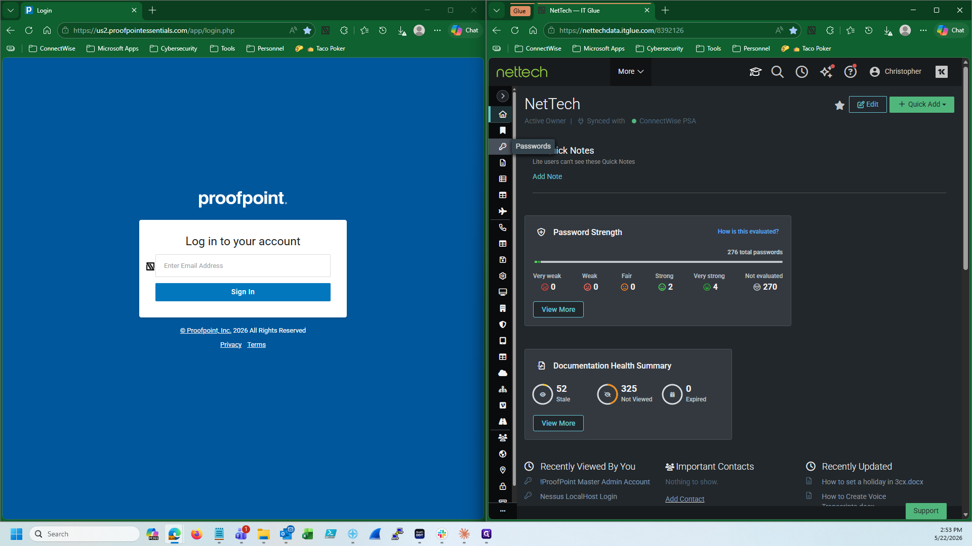 Step #2: In IT Glue, go to the Passwords list under your organization and search for proofpoint to locate the Master Admin account credentials.