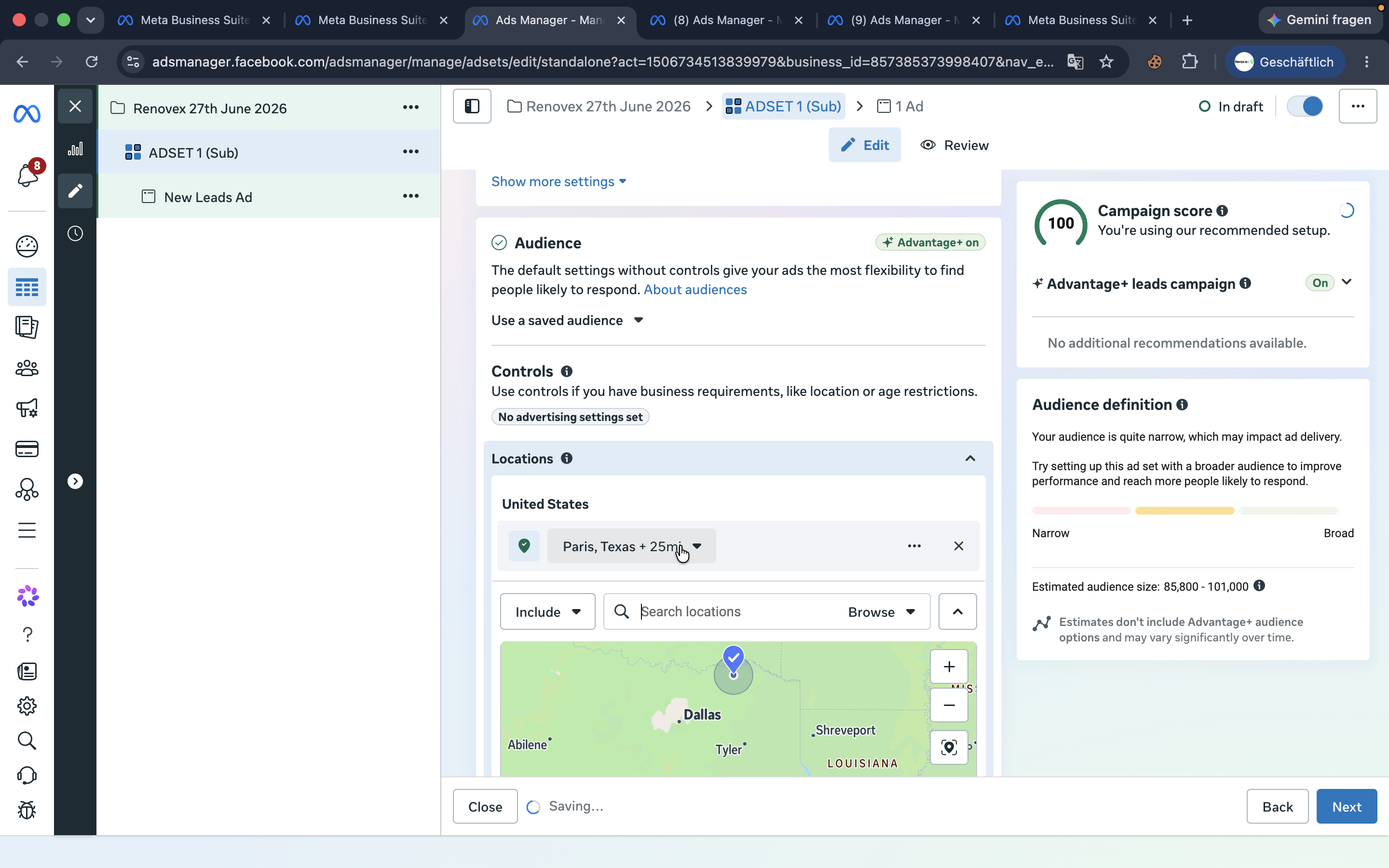 Step #35: Adjust the service radius based on the client's onboarding instructions.