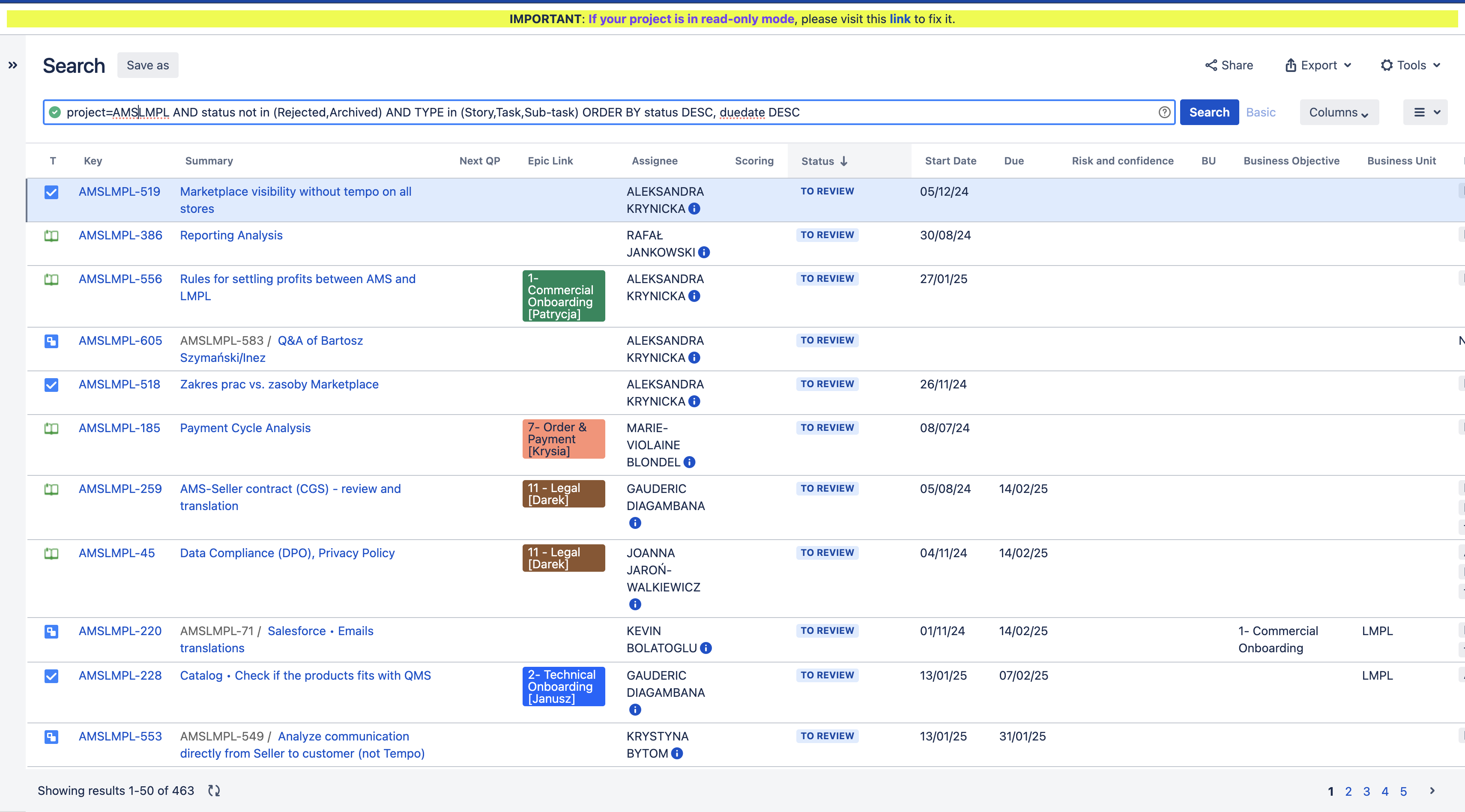 Step #9: Focus on the URL QUERY : YOUR_JQL_QUERY is similar as what you can find into a JIRA advanced search and is adapted to match with JIRA API