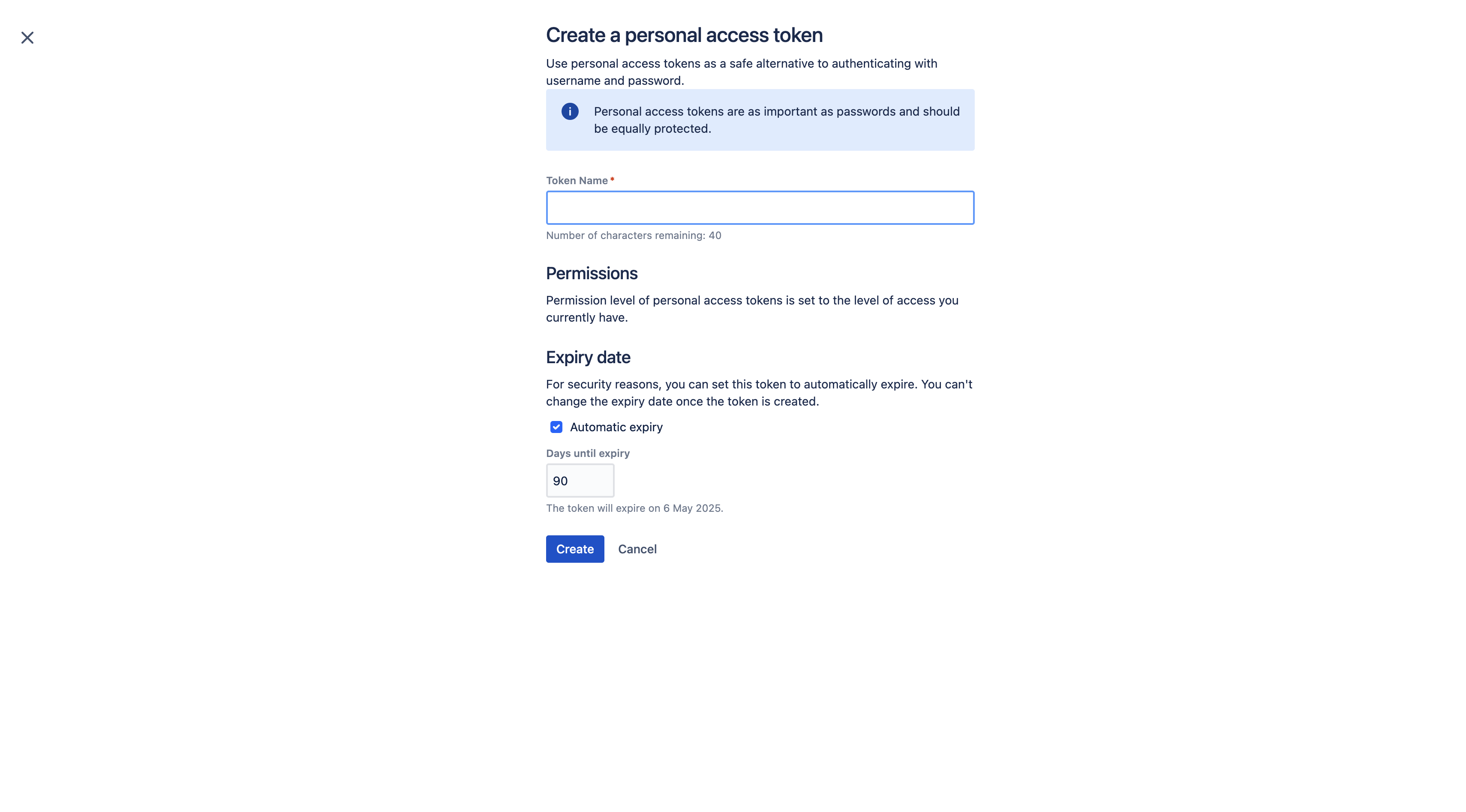 Step #5: Click on "☑ Automatic expiry" if you want your token to be available all the time. And then click on "Create"