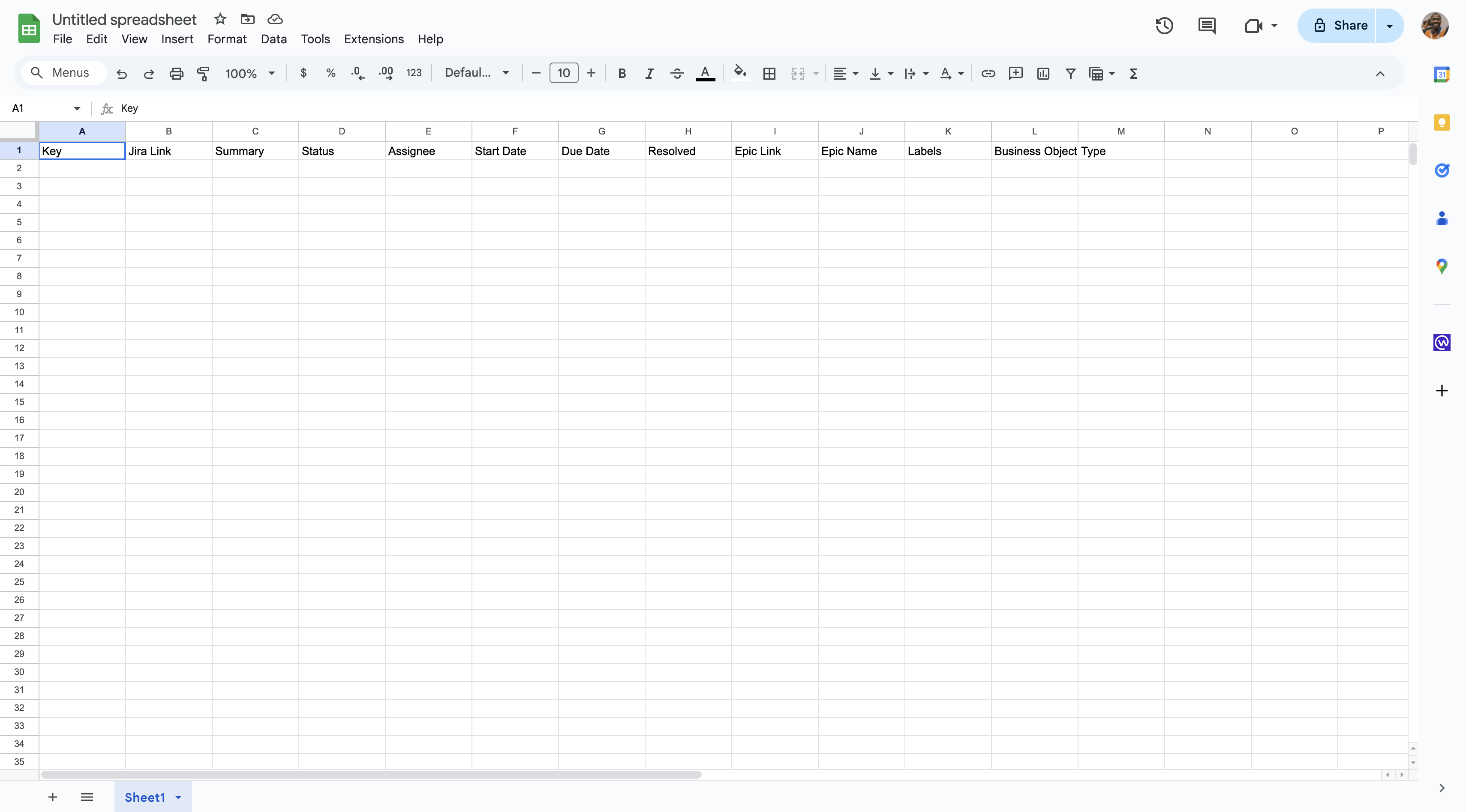 Step #6: Open a "New spreadsheet" and add your headers.You can customize these headers based on the information you need for your timeline.