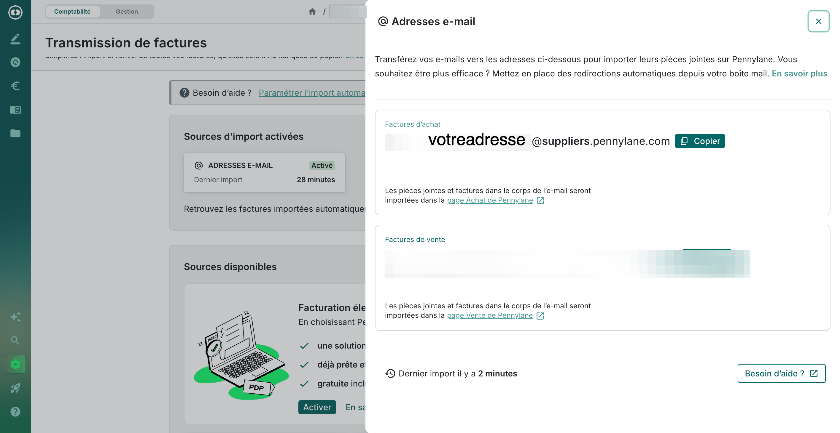 Step #4: Copiez votre adresse dédiée Pennylane