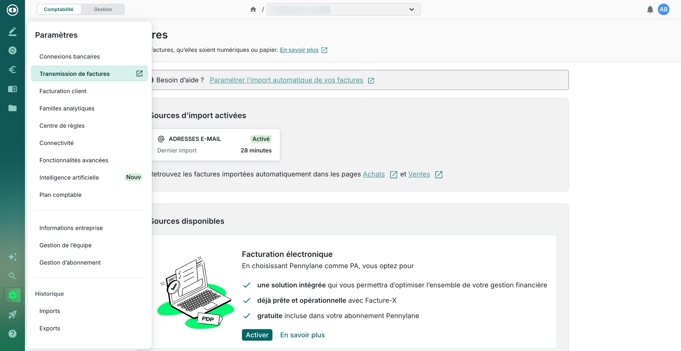 Step #2: Cliquez sur "Transmission de factures"