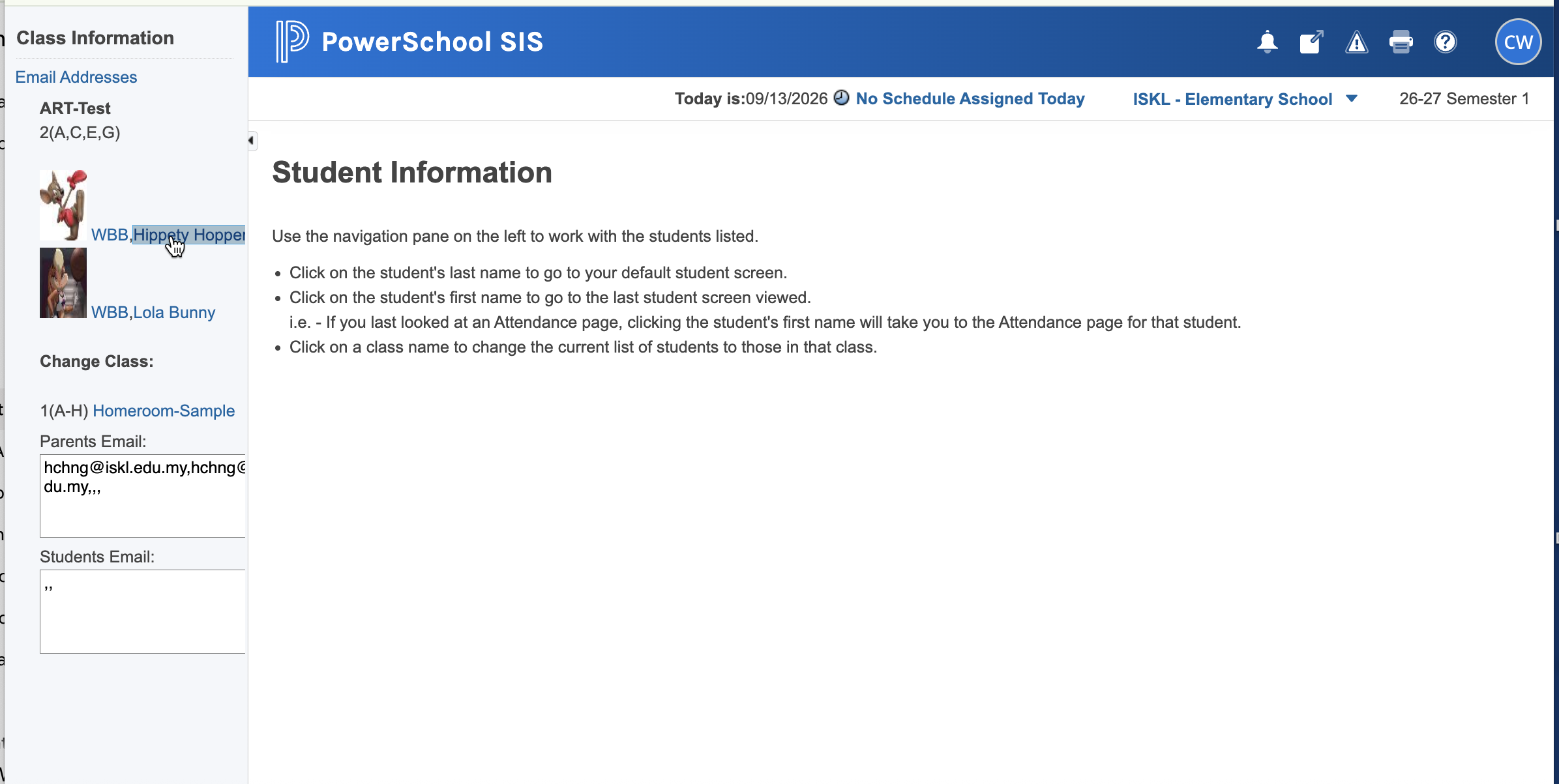 Step #2: Click the student's name in the left sidebar roster.