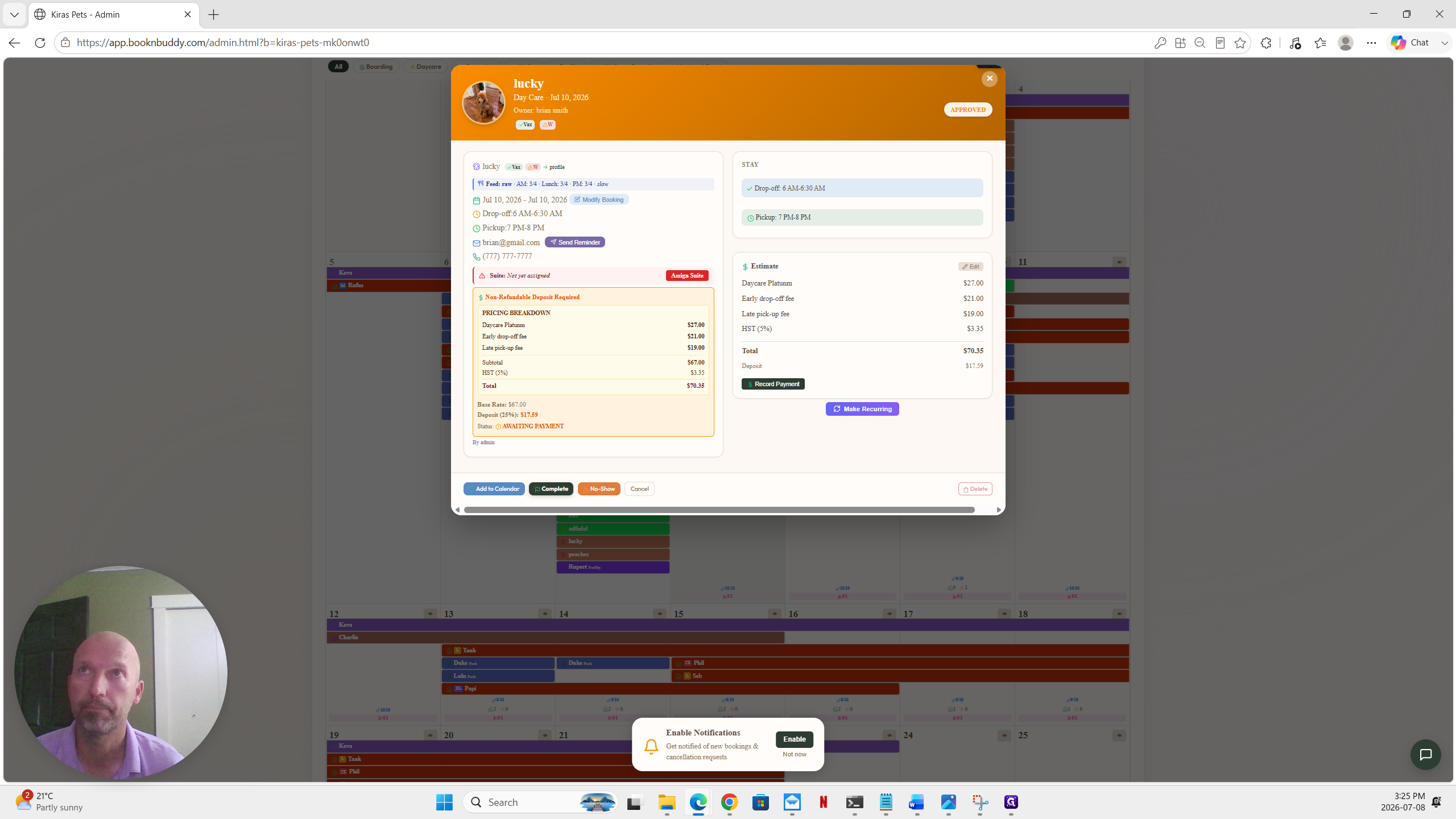 Step #14: If this client visits on a regular schedule, you can click Make Recurring from the right-hand panel of the approved booking to copy these settings into the future.