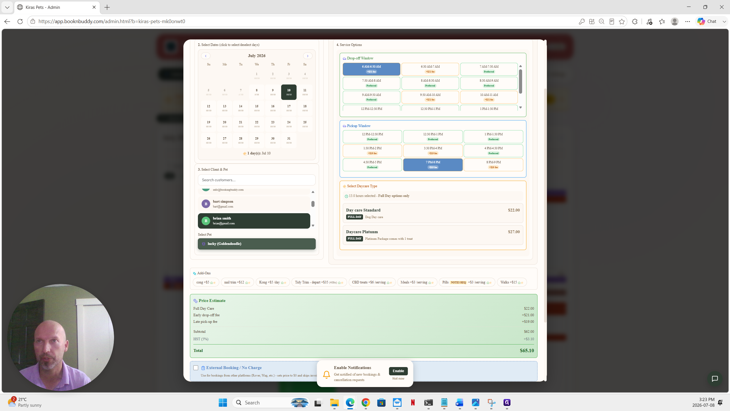 Step #6: Review the Price Estimate section to verify the total cost, including any premium packages or add-ons included in the service.