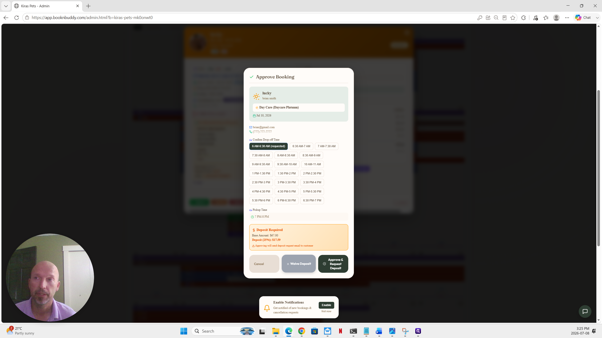 Step #13: For this example, click × Waive Deposit to finalize the reservation without upfront payment.