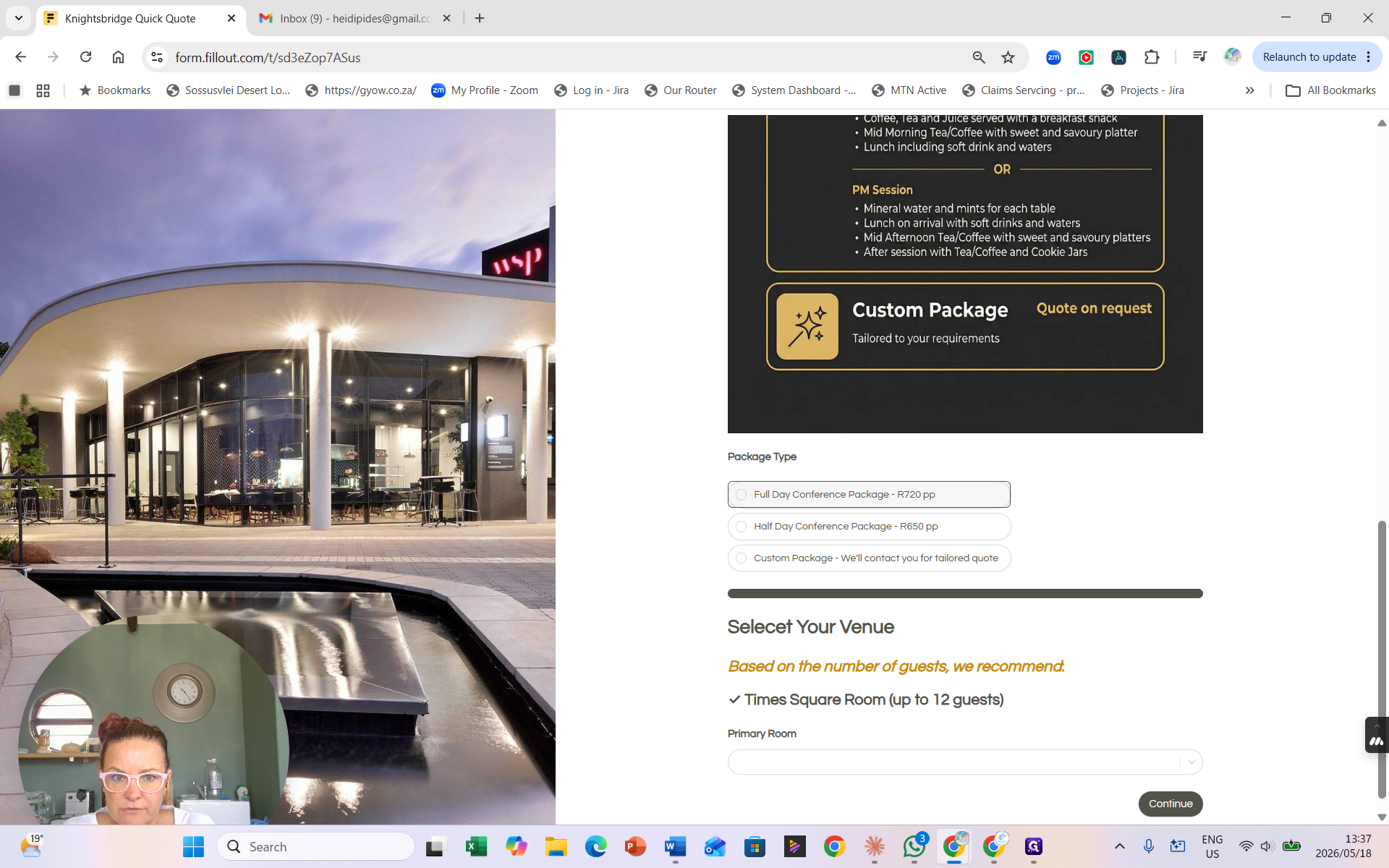 Step #8: Choose the specific package required, such as the Full Day Conference Package.