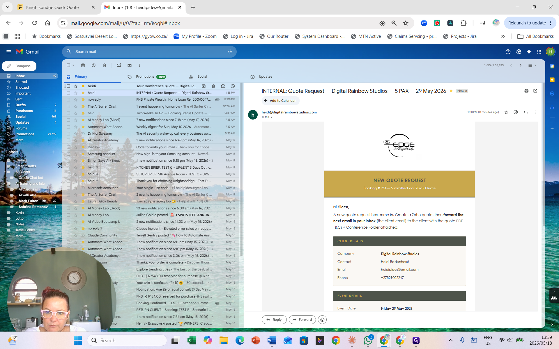 Step #13: Open the pre-drafted Your Conference Quote email. Verify the details, attach the corresponding Zoho invoice, and forward it directly to the client.
