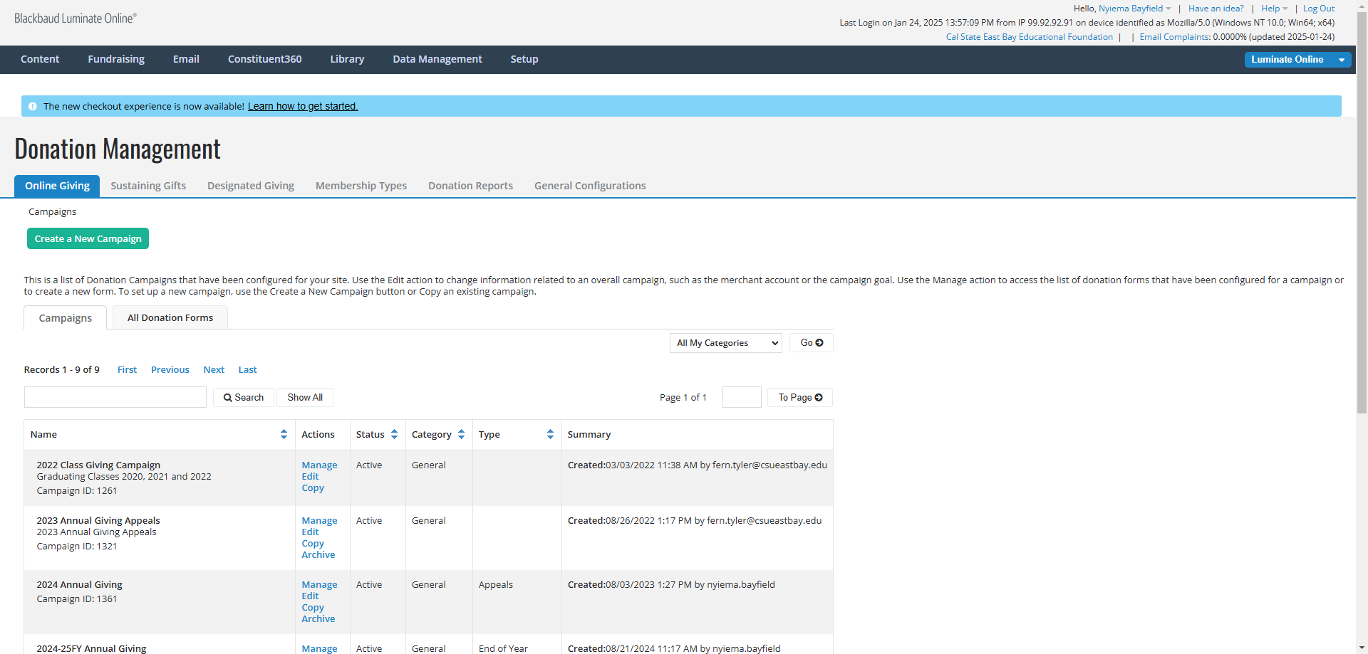 Step #2: Click on the Tab titled "All Donation Forms"