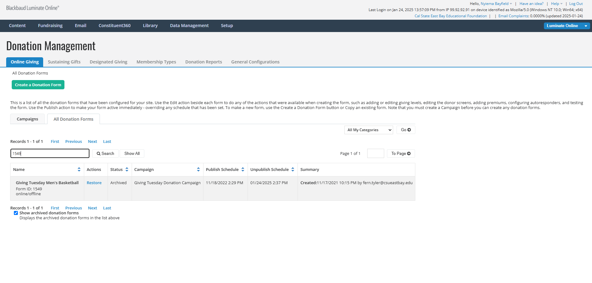 Step #3: Type in the 4-digit Form ID ( ex: 1549) which is stored in Column E of the spreadsheet.