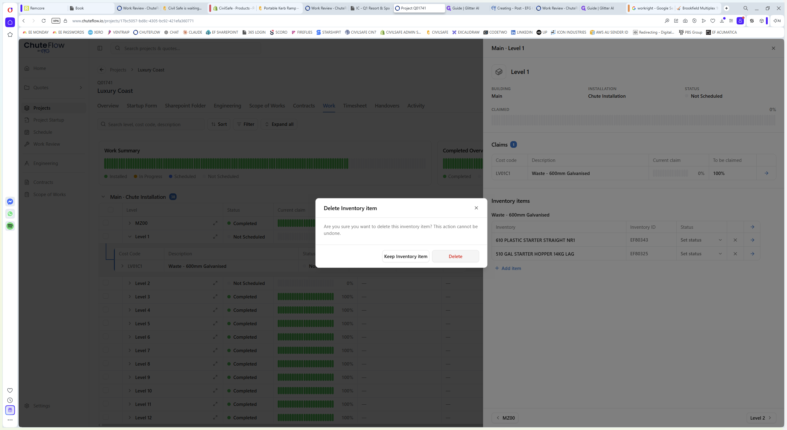 Step #8: If you make a mistake, you can remove an inventory item by selecting the delete option and clicking Delete on the confirmation prompt.
