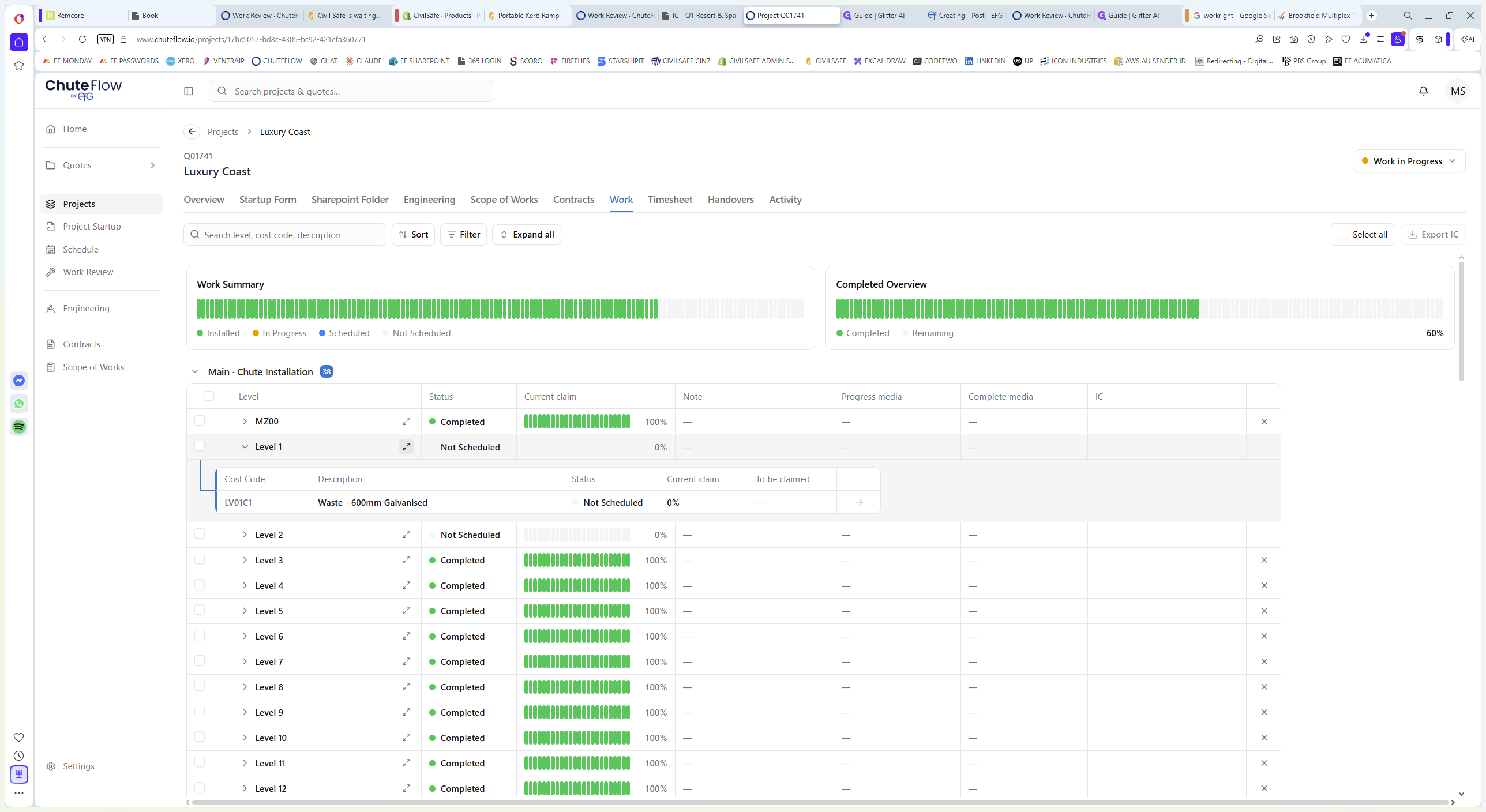 Step #2: Expand the main project task, such as Main - Chute Installation, to reveal the nested levels.