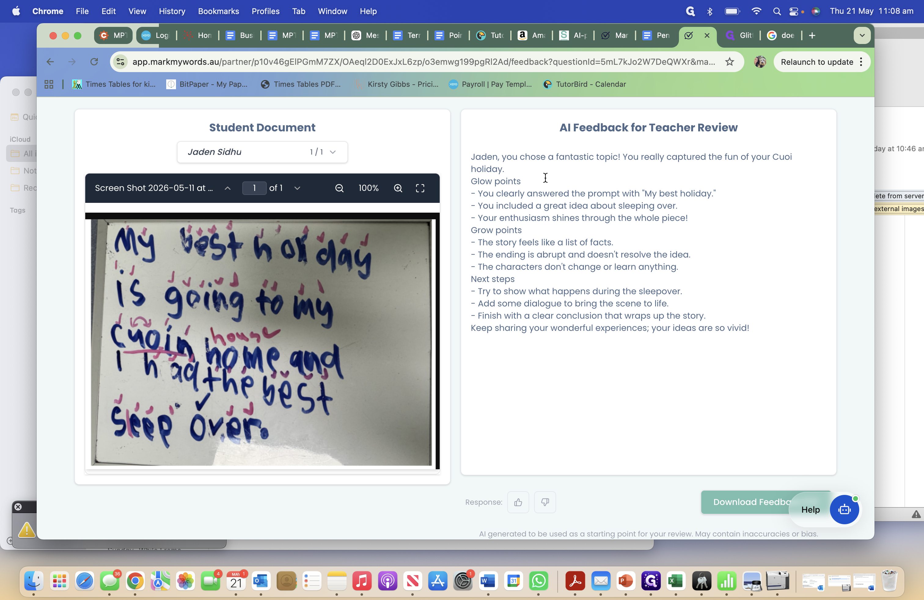 Step #11: Review the generated text. You can edit the Glow points, Grow points, and Next steps directly before downloading it as a PDF.