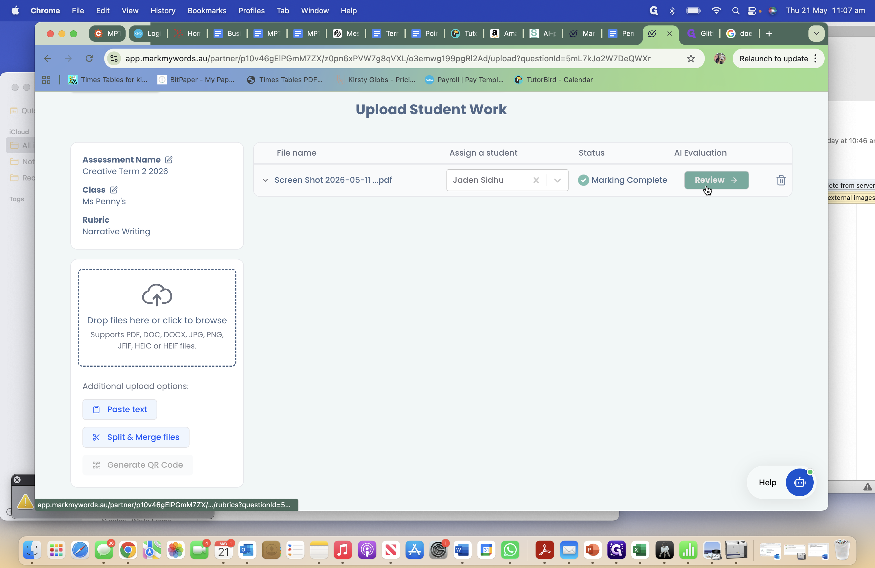 Step #8: Click Review next to the specific piece of student work.