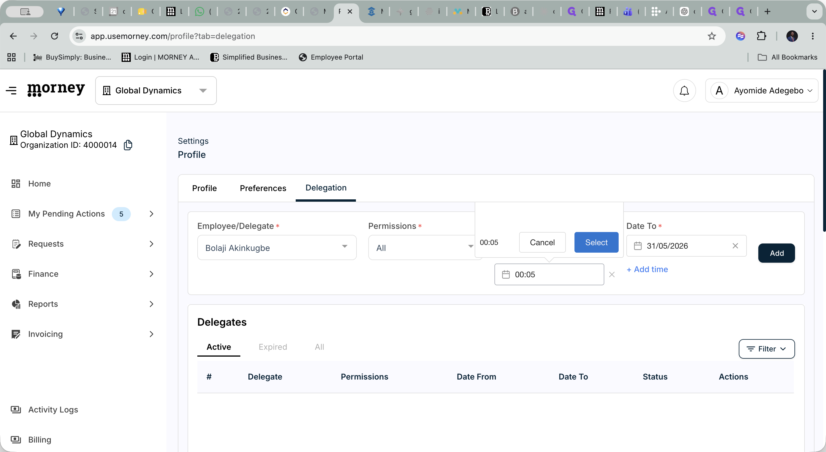Step #6: Click + Add time next to the start date, specify the exact time you want the delegation to begin, and click Select.