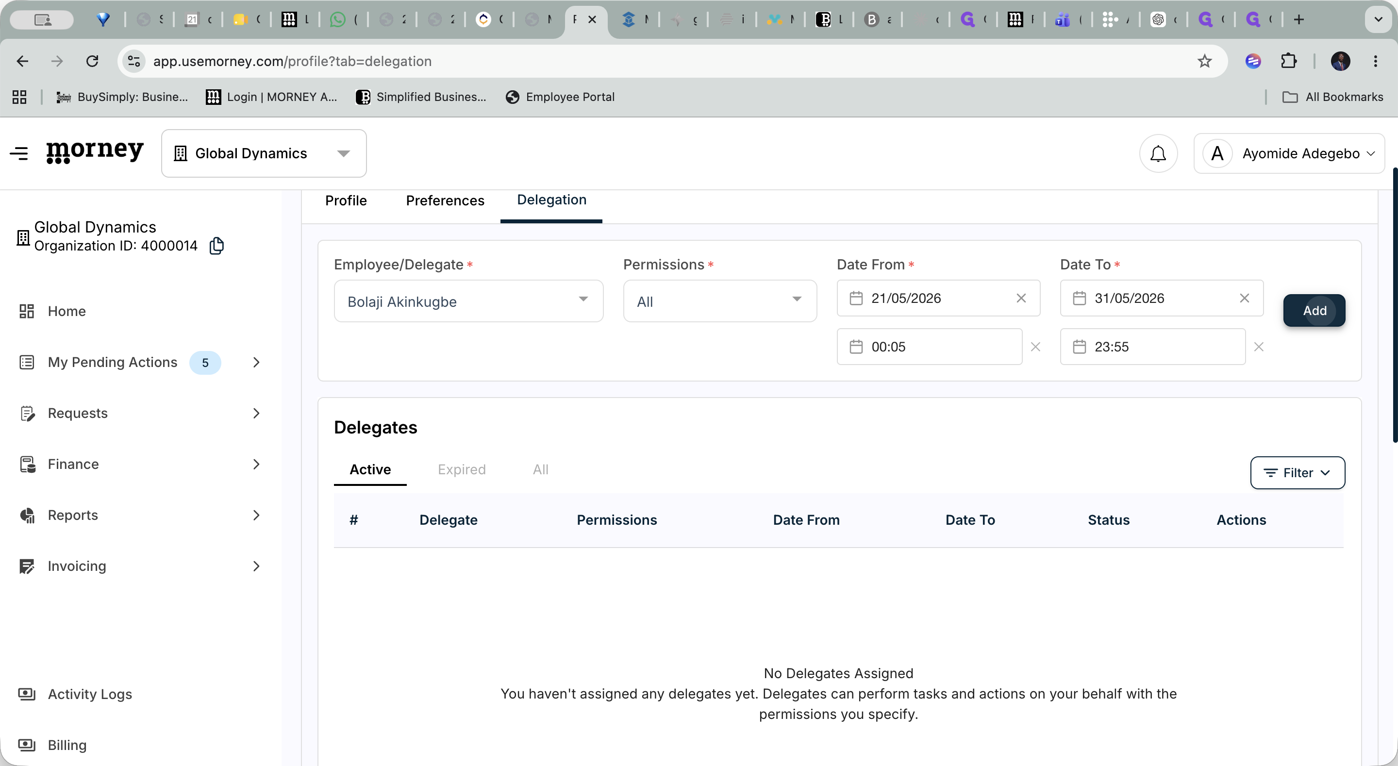 Step #9: Click the Add button to save the configuration and activate the delegate.