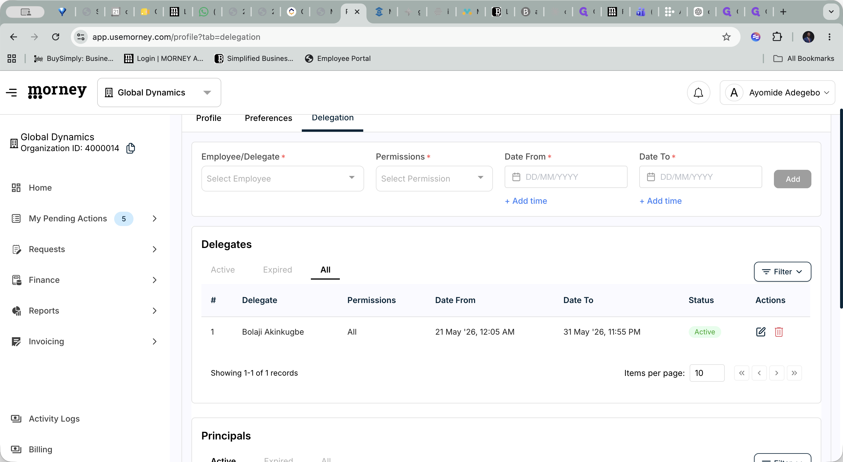 Step #10: Use the Active, Expired, and All filters to view the real-time status of your current and past delegations.