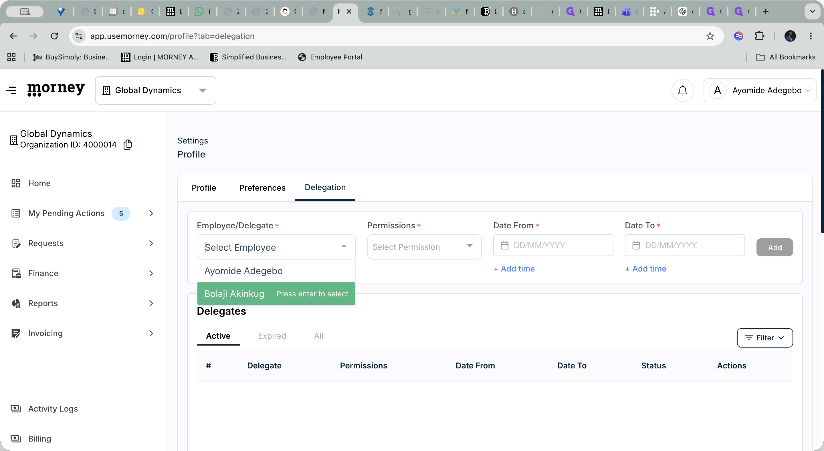 Step #3: Open the Employee/Delegate dropdown menu and select the person you want to assign tasks to.