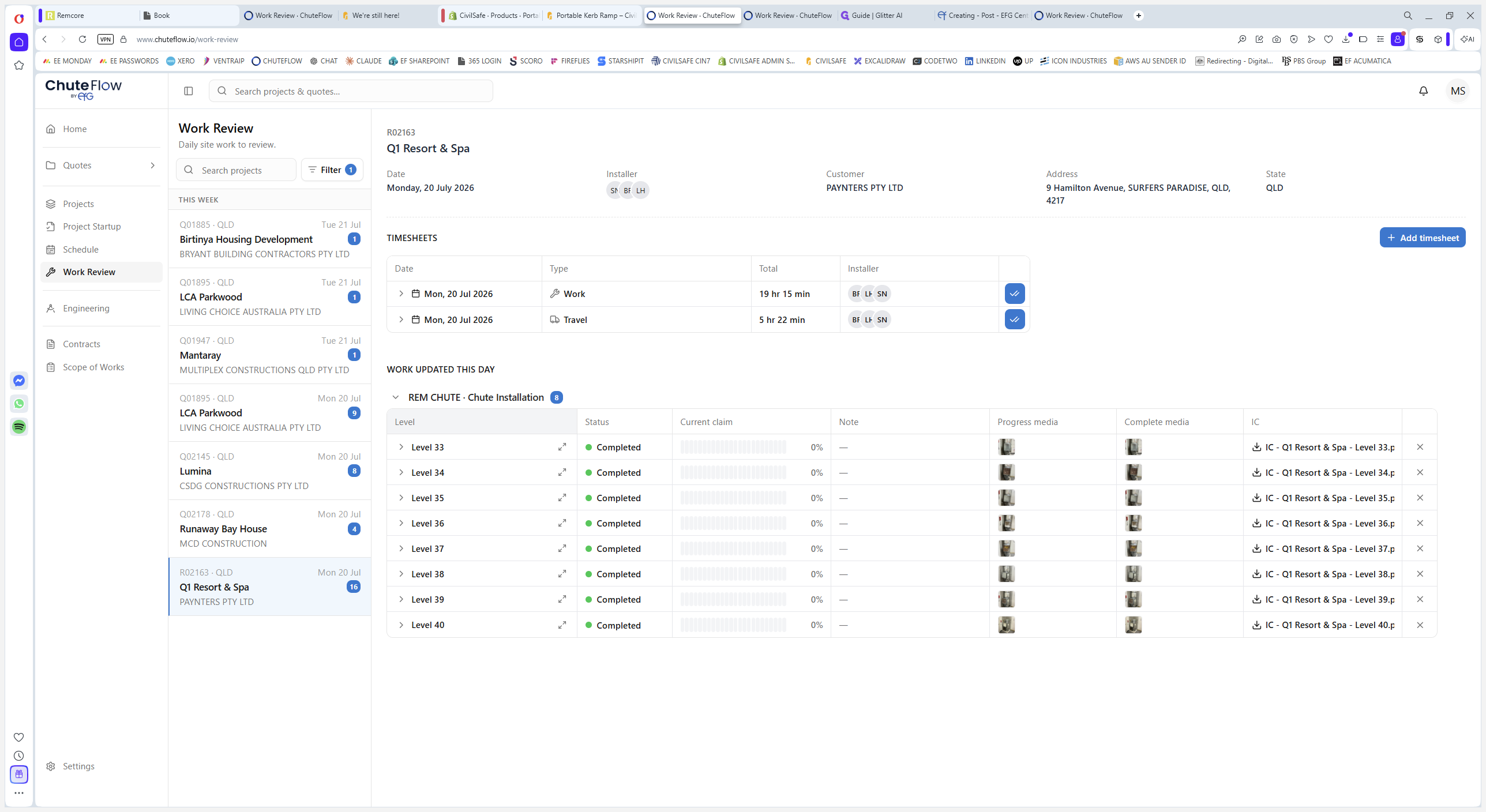 Step #5: Scroll down to the Work Updated This Day section and click on a project level to expand the details.