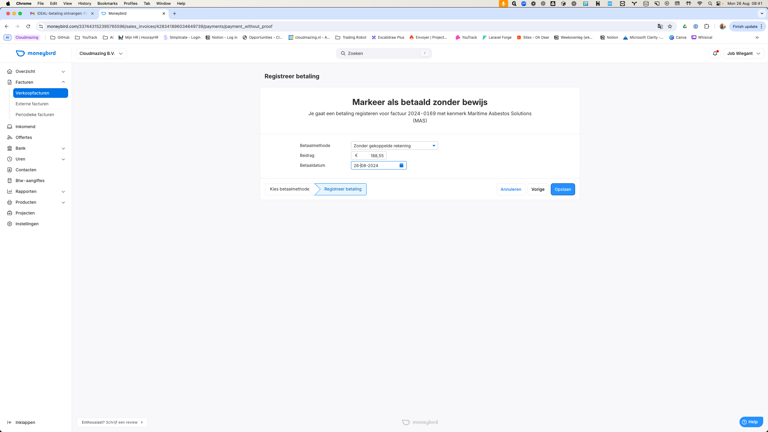 Step #10: Zet de datum goed van de betaling