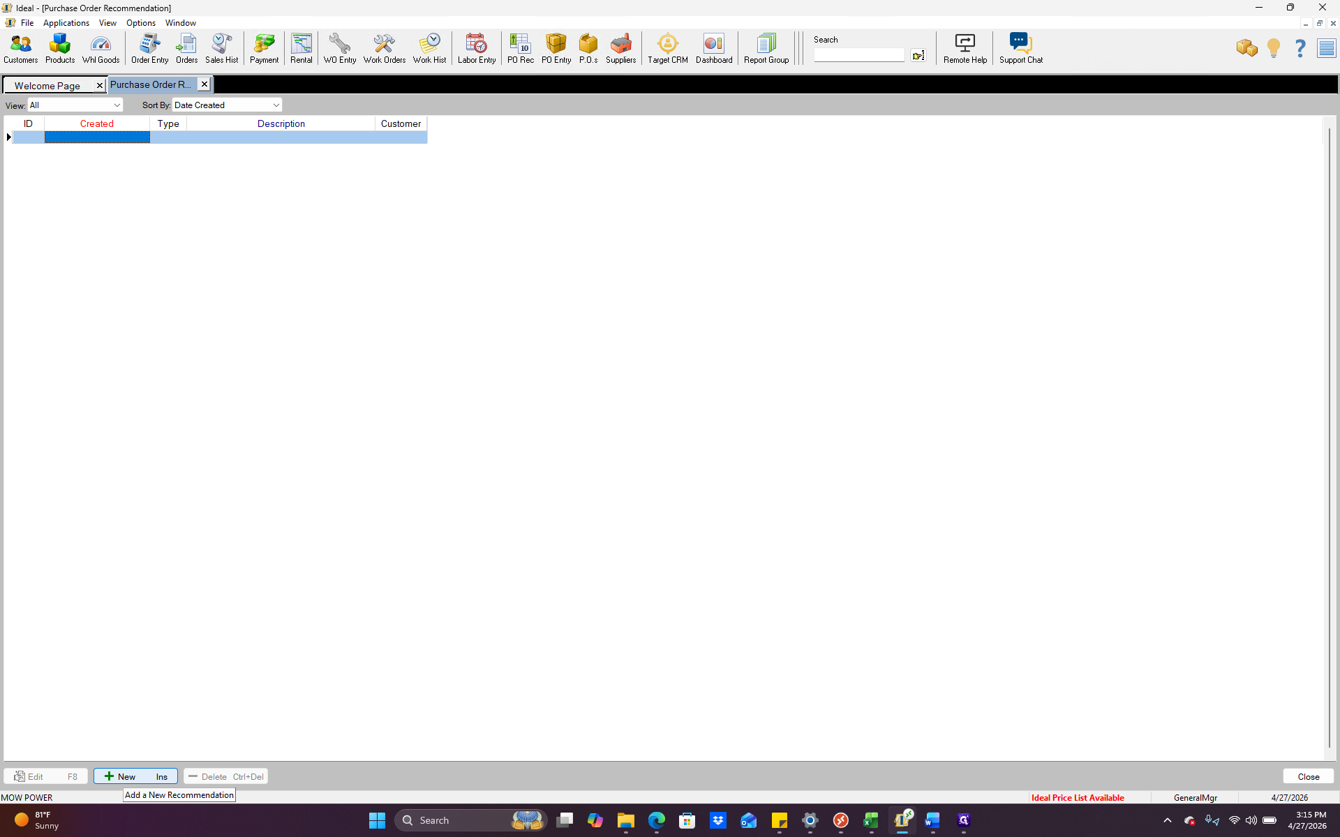 Step #2: Click + New to start a new recommendation.