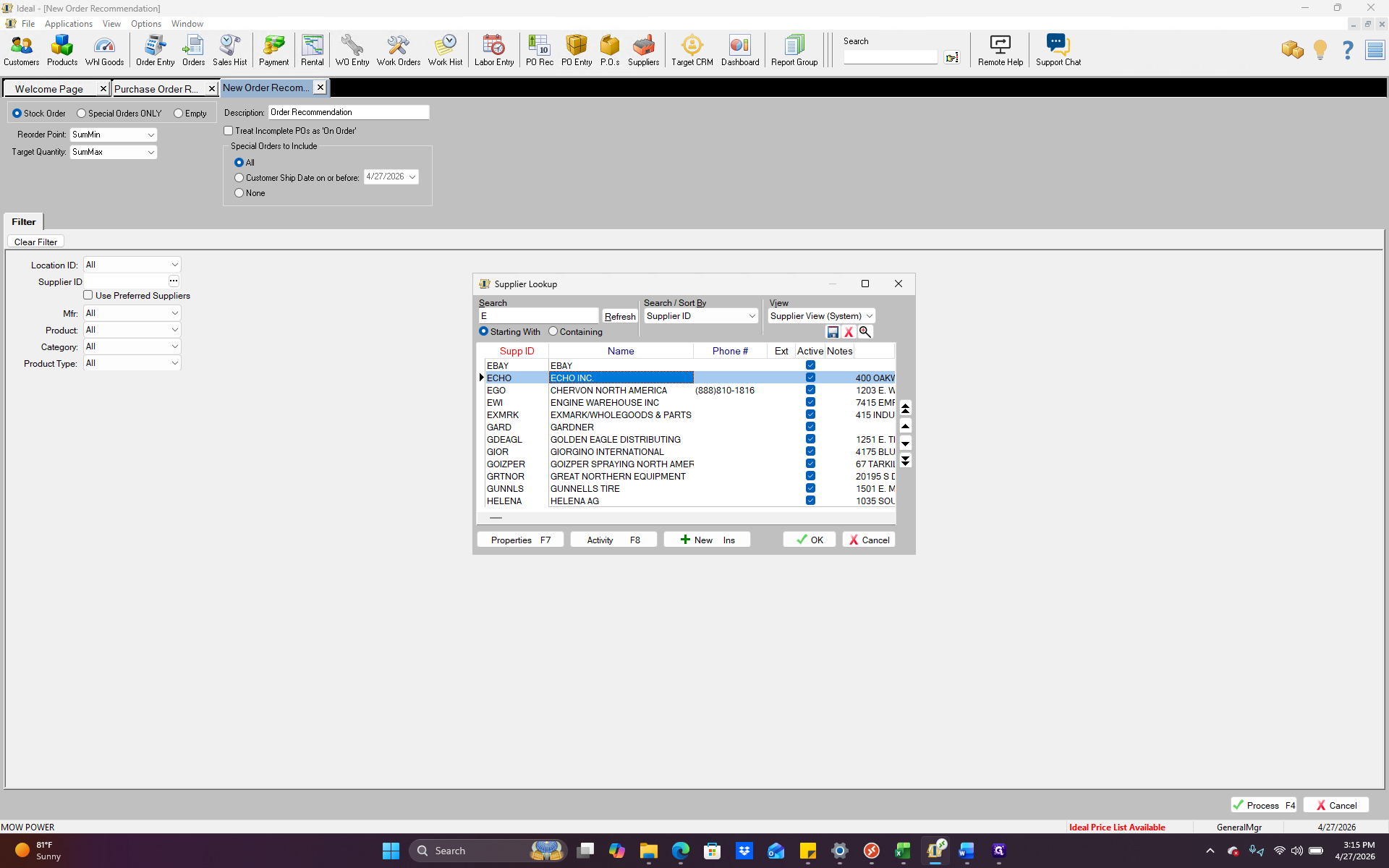 Step #4: Search for your vendor and double-click their name to select them (e.g., ECHO INC.).