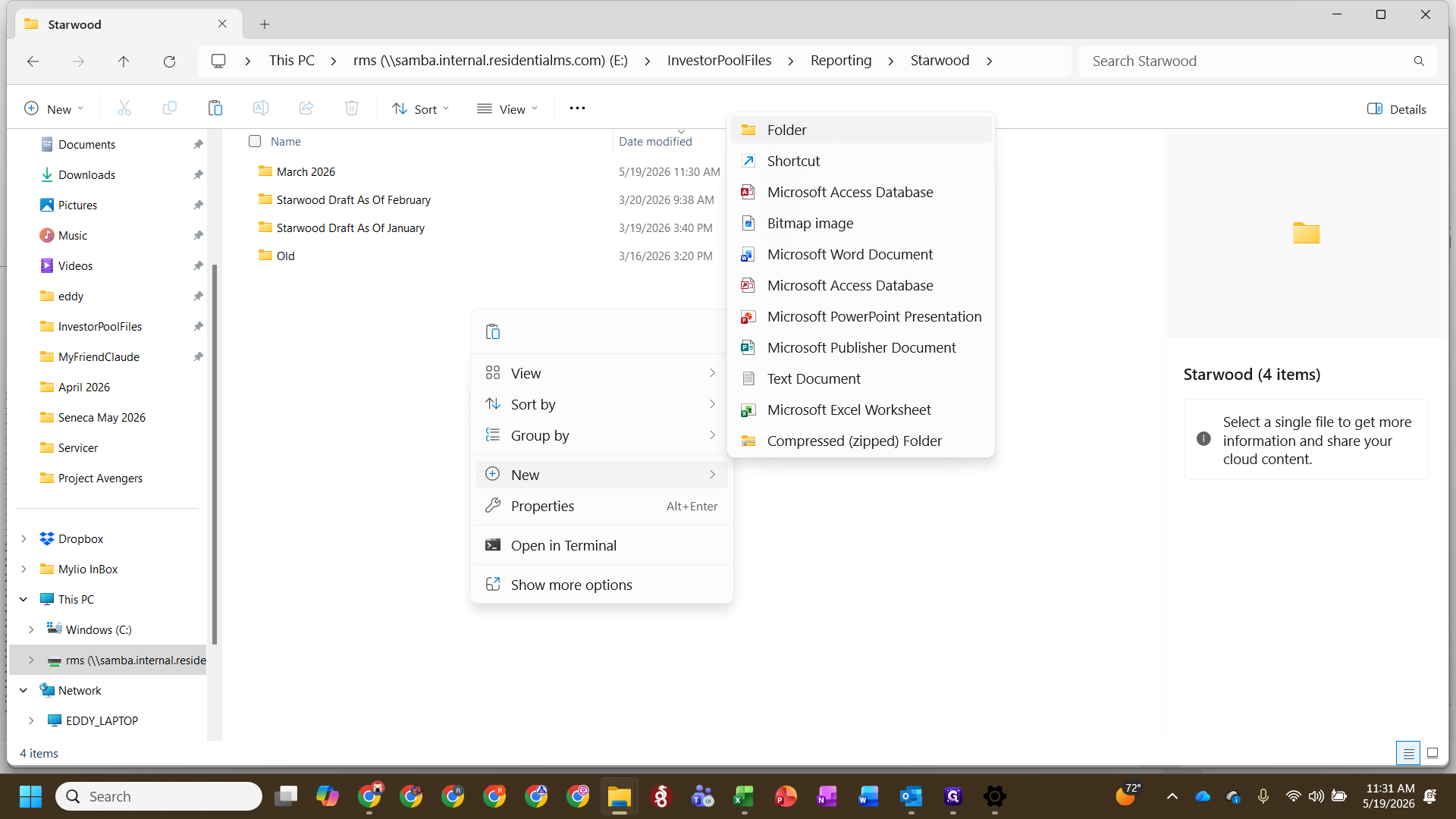 Step #4: Select Folder to create a new directory.