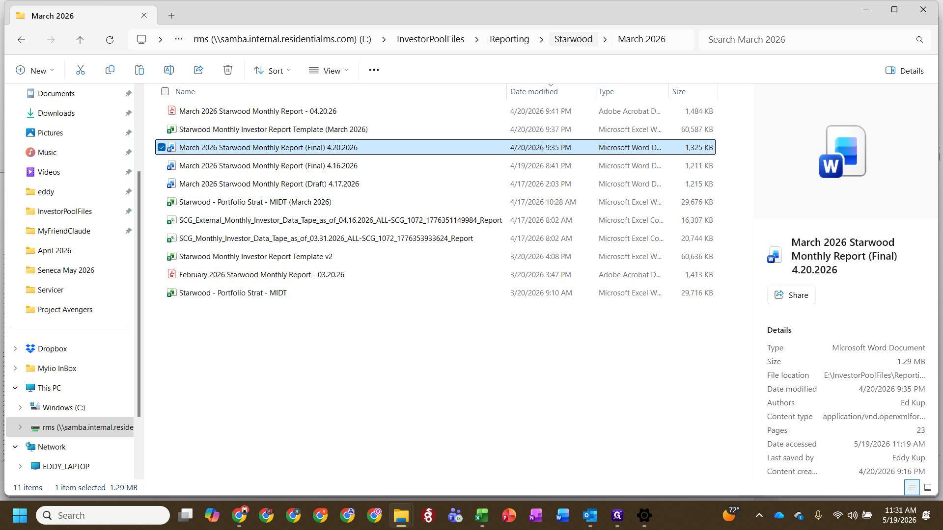 Step #2: Navigate up to the main Starwood reporting folder.
