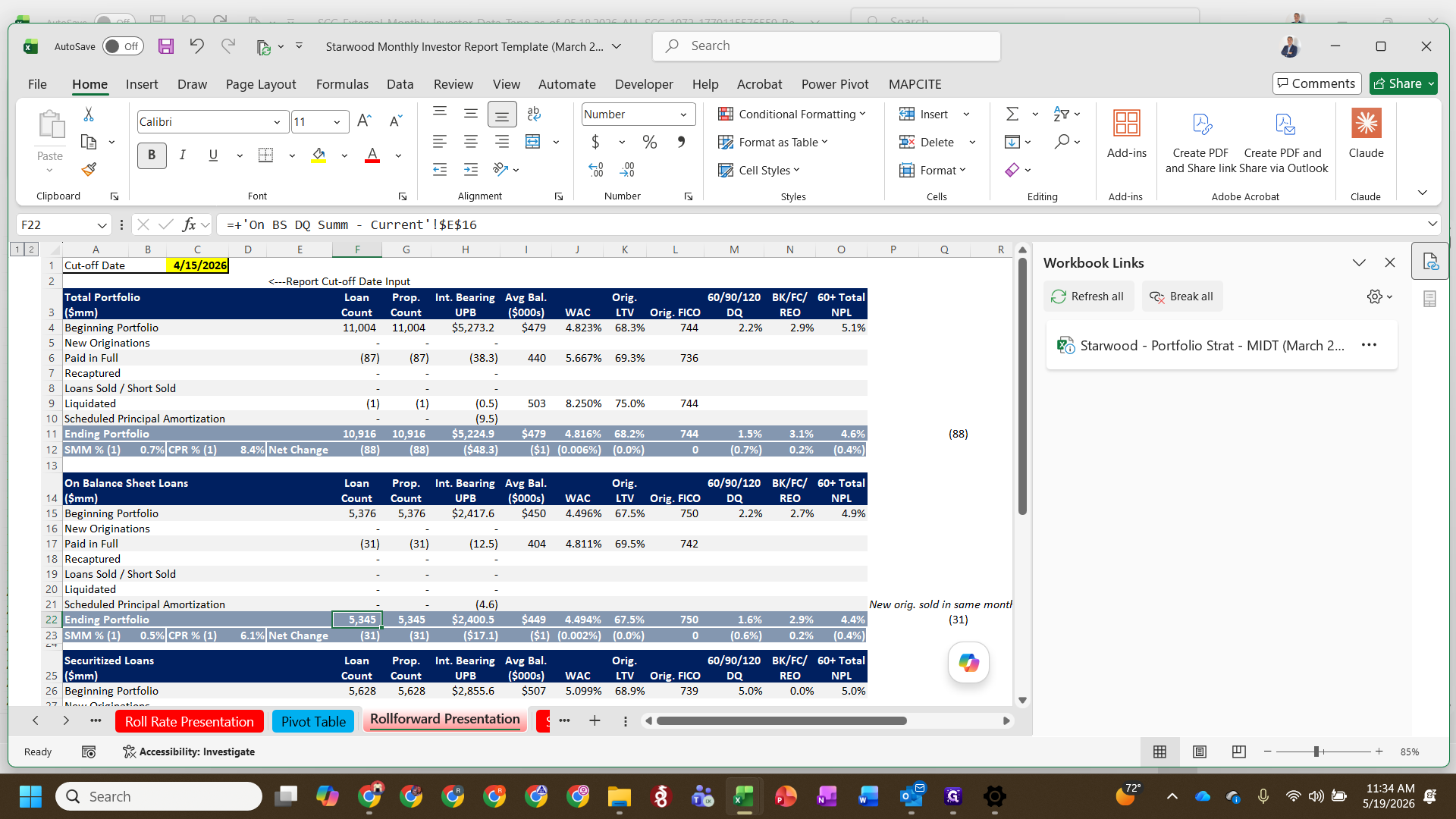 Step #17: Review the Rollforward Presentation tab to verify that the ending balance calculates properly.