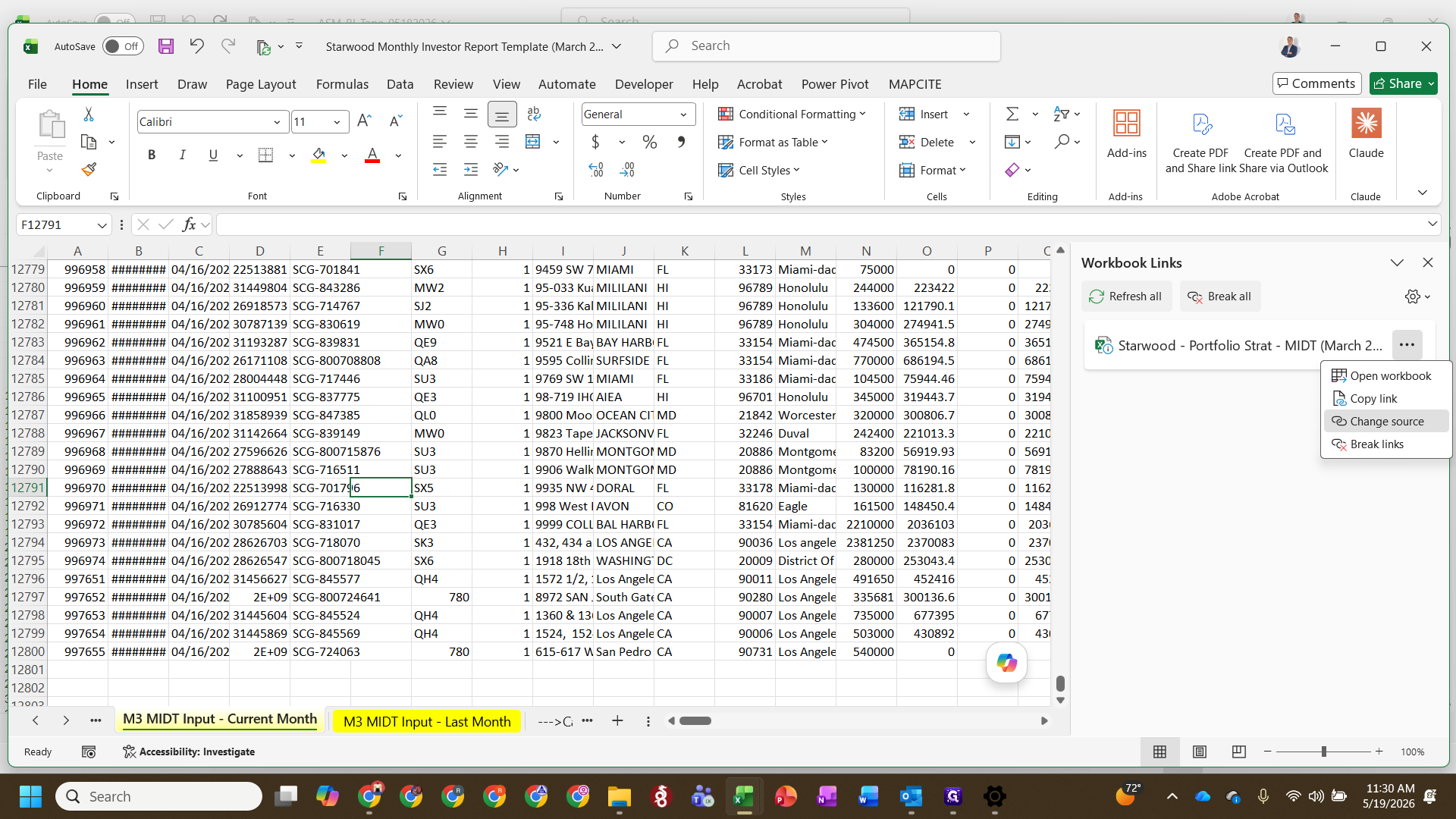 Step #10: Click Change source to update the link to point to the current month's Strat file.