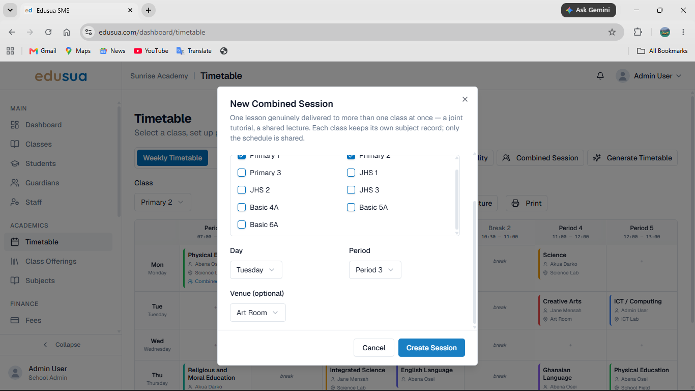 Step #12: Click Create Session to finalize and add the session to the schedule.