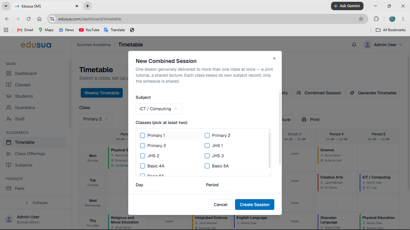 Step #4: Select the Primary 1 checkbox under the Classes section.