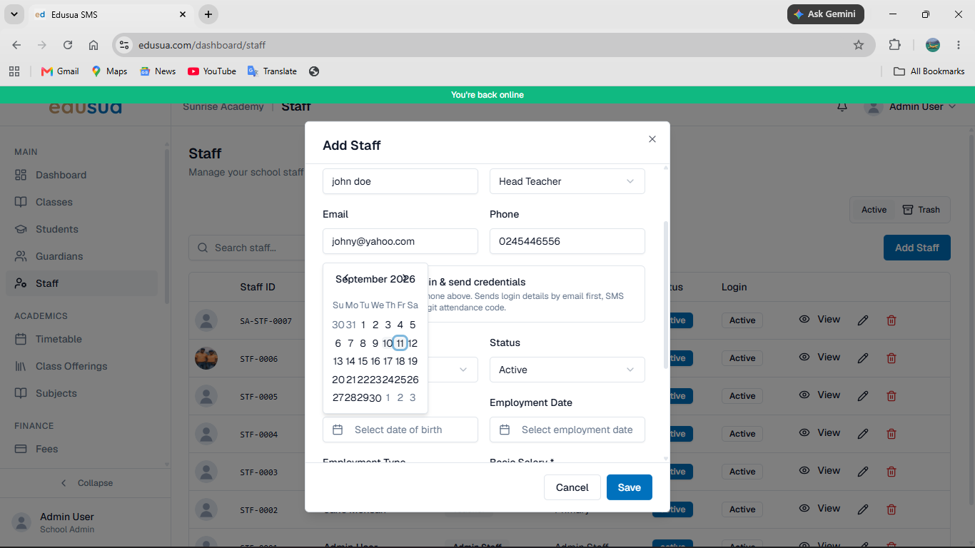 Step #12: Click the day in the calendar popover to set the date of birth.
