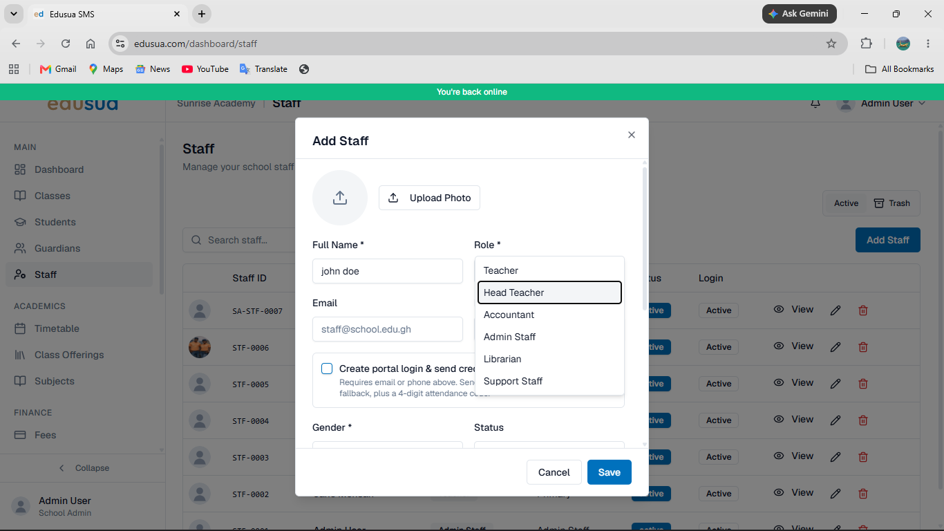Step #4: Click Head Teacher to assign their role.