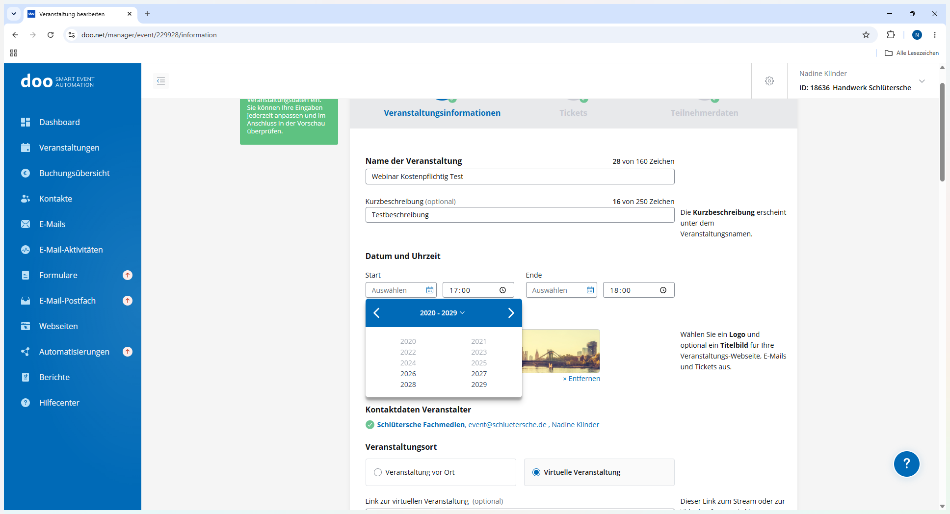 Step #5: Klicke auf das Datumsfeld und wähle das Start- und Enddatum für dein Webinar aus dem Kalender aus.