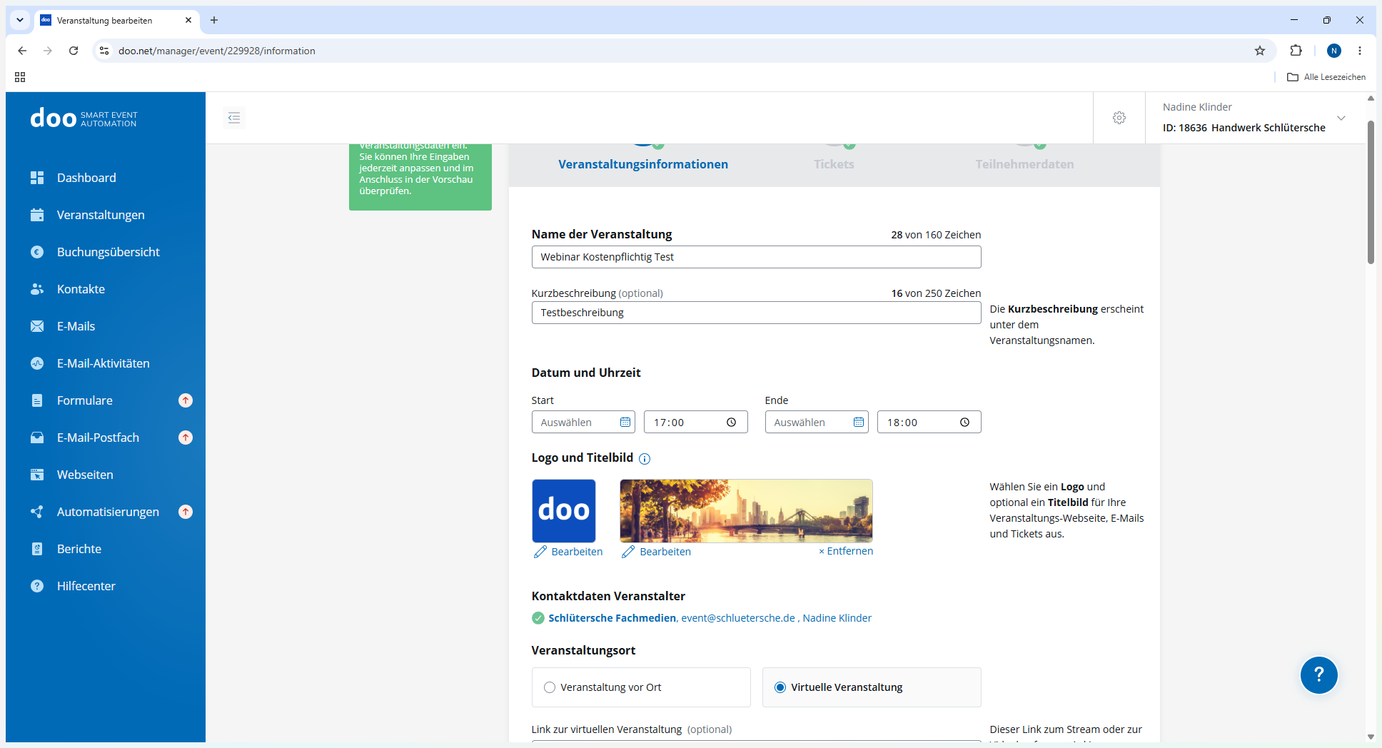 Step #4: Wähle als Veranstaltungsort Virtuelle Veranstaltung aus.