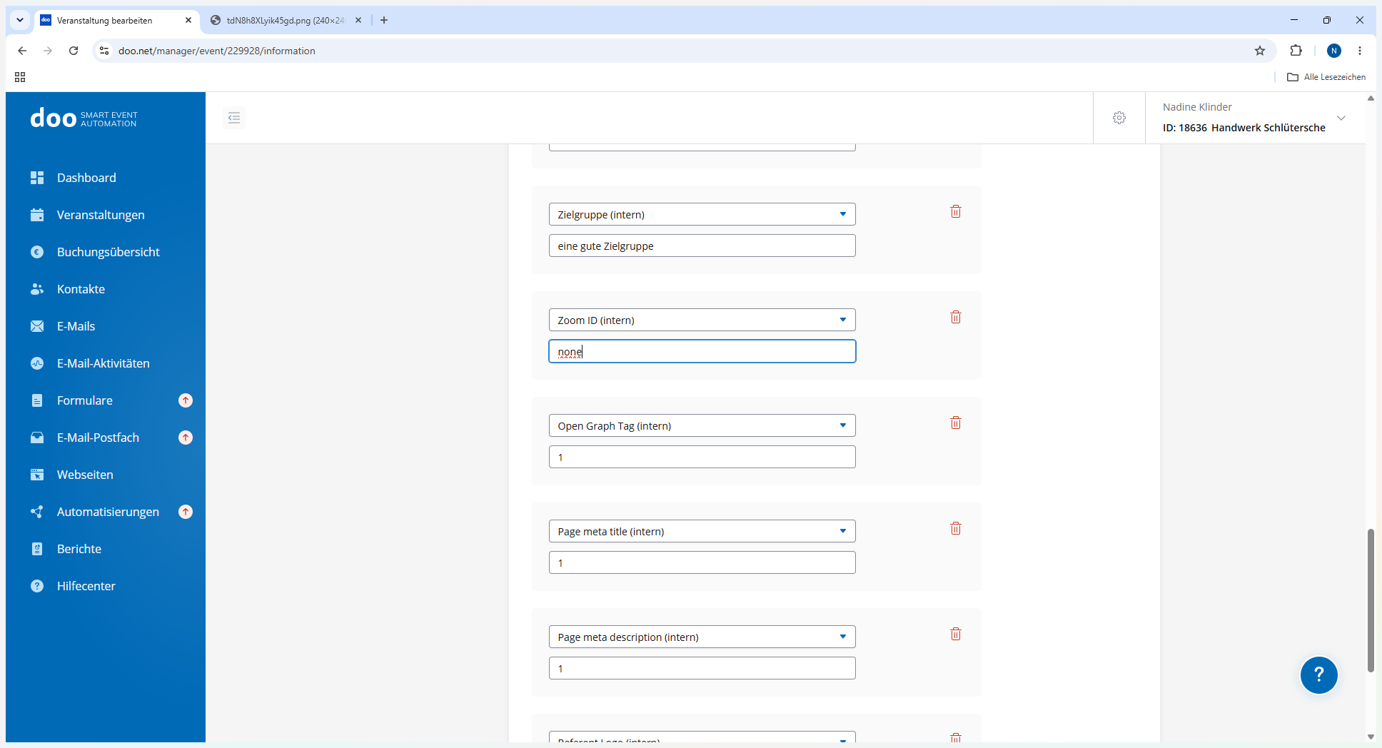 Step #14: Trage im Feld Zoom ID (intern) das Wort none ein.