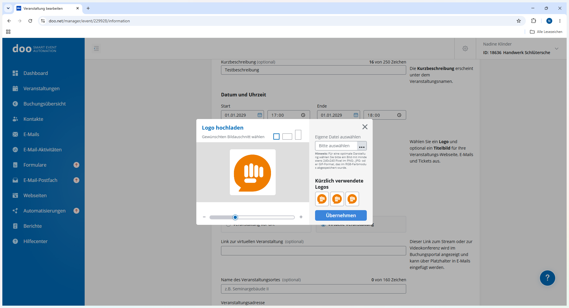 Step #8: Lade bei Bedarf zusätzlich ein Logo hoch (z. B. das Logo deiner Medienmarke oder eines Sponsors).