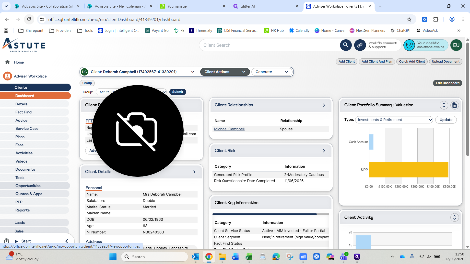 Step #14: Click Opportunities on the left menu of the client profile.