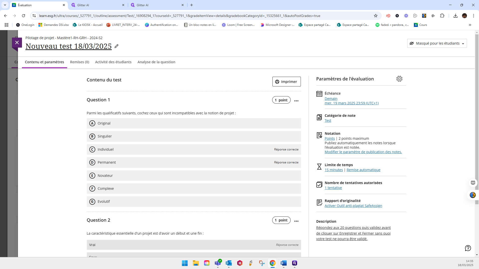 Step #47: Click on "Nouveau test 18/03/2025"