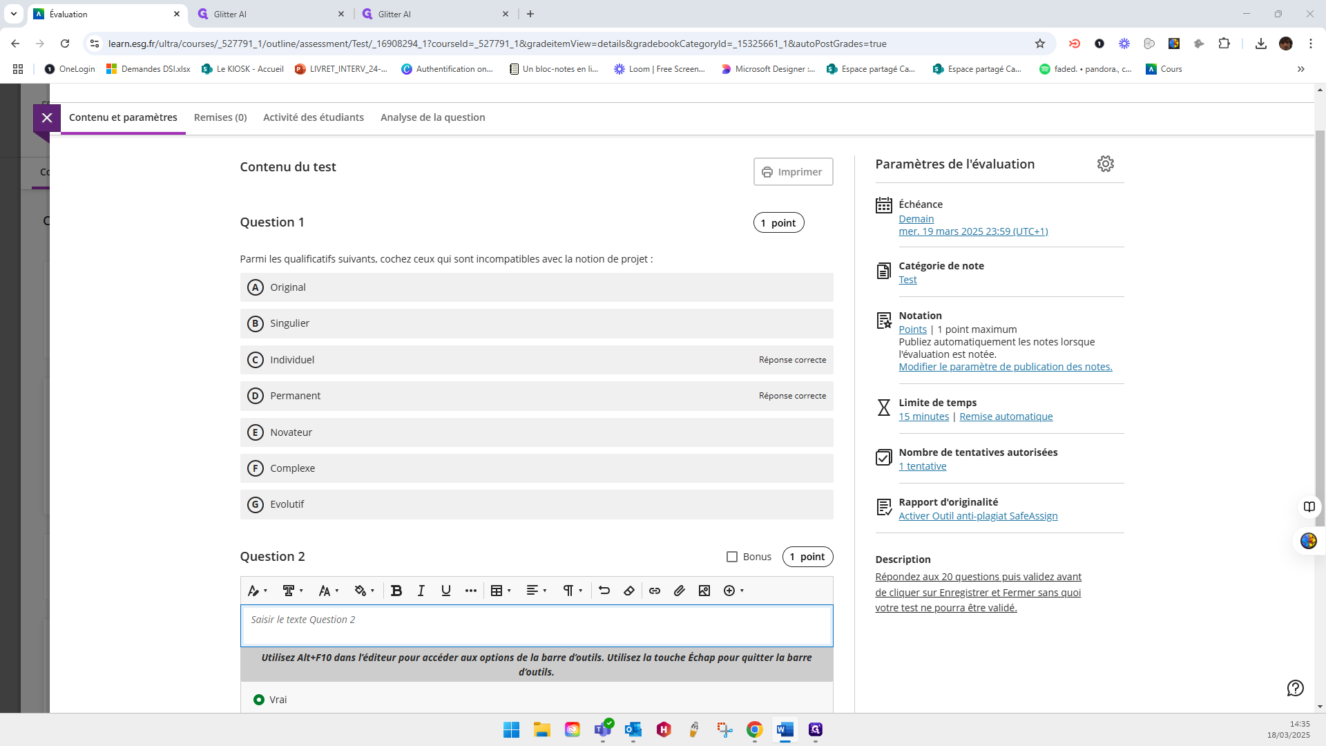 Step #44: Click on "texte Question 2"