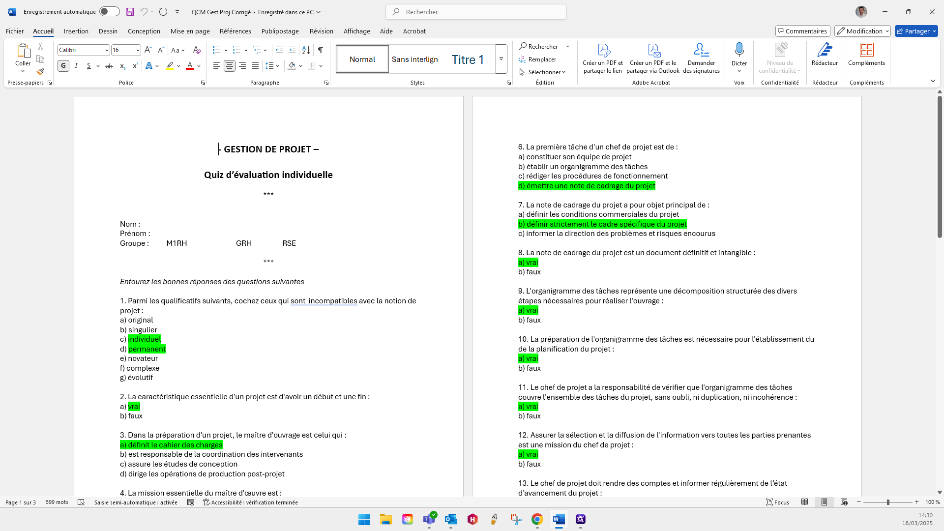 Step #9: Click on "1. Parmi les qualificatifs suivants"