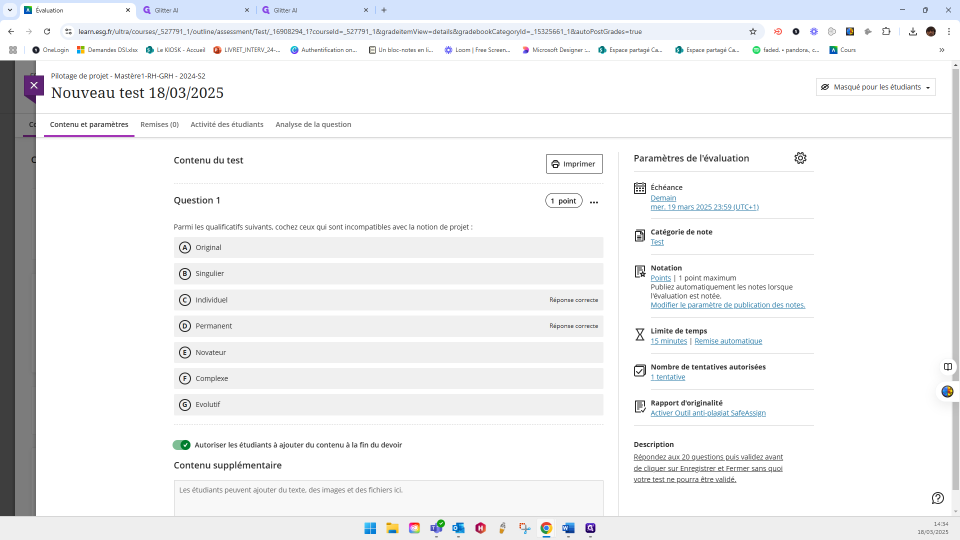 Step #29: Click on "Masqué pour les étudiants ▼"