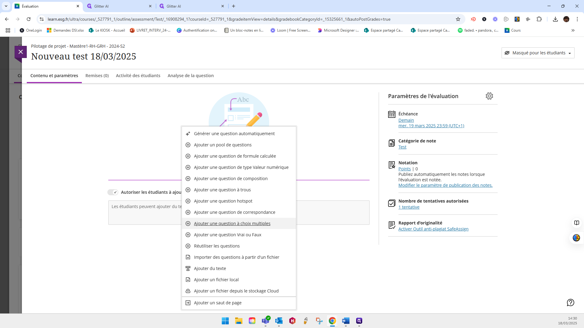 Step #6: Click on "+ Ajouter une question à choix multiples"