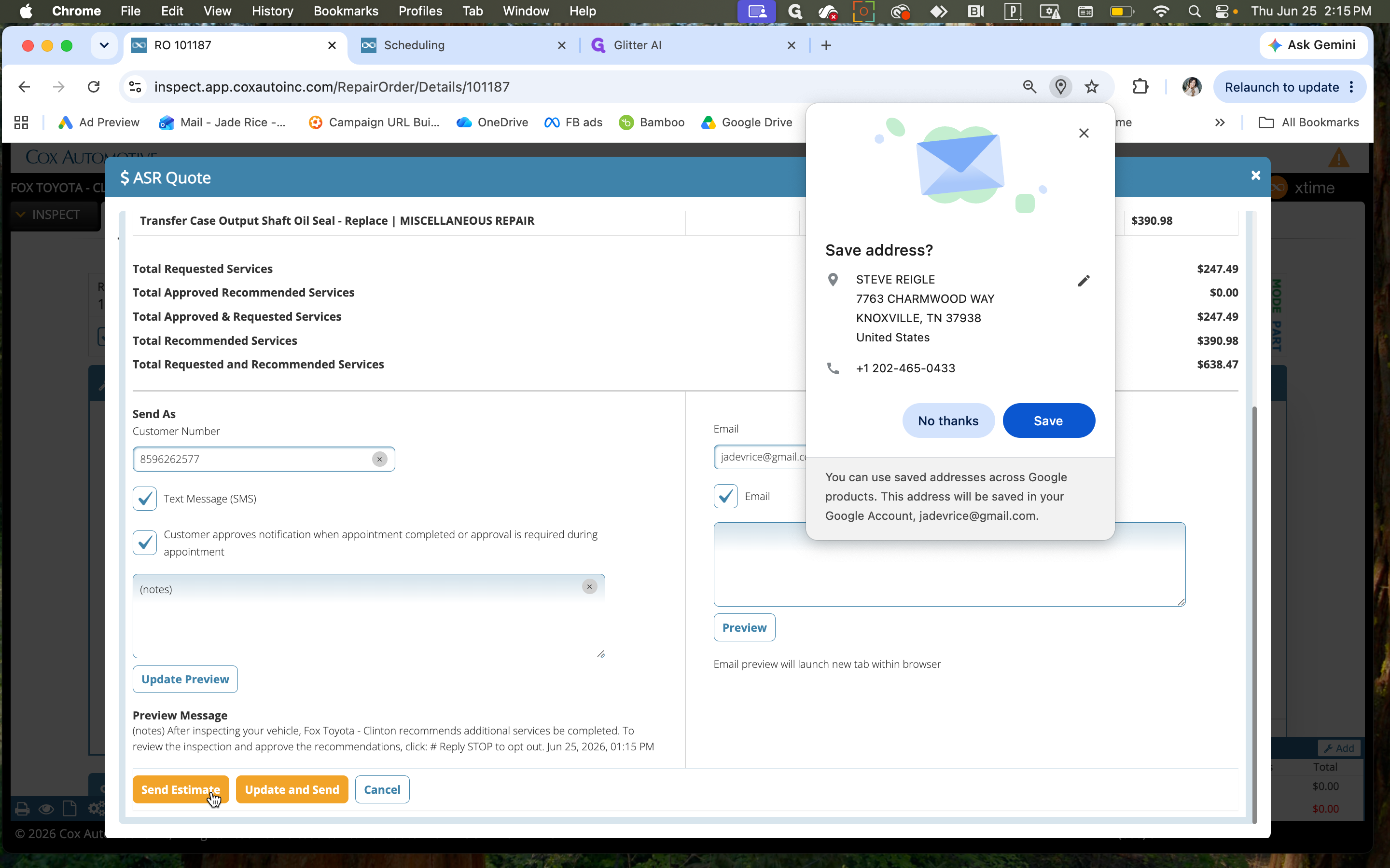 Step #10: Click Send Estimate to dispatch the quote.