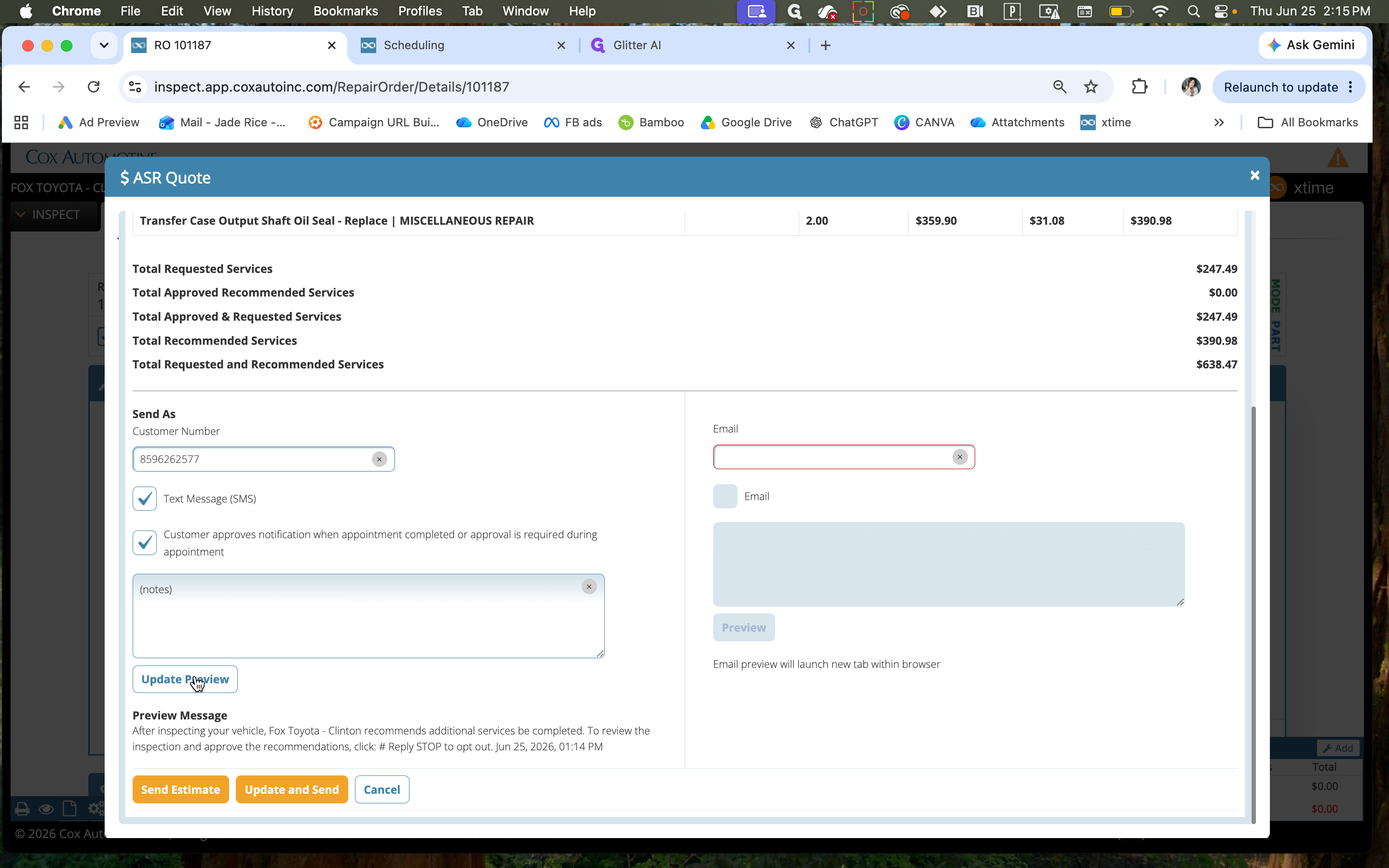 Step #9: Click Update Preview to see exactly how the message will appear to the customer before sending.
