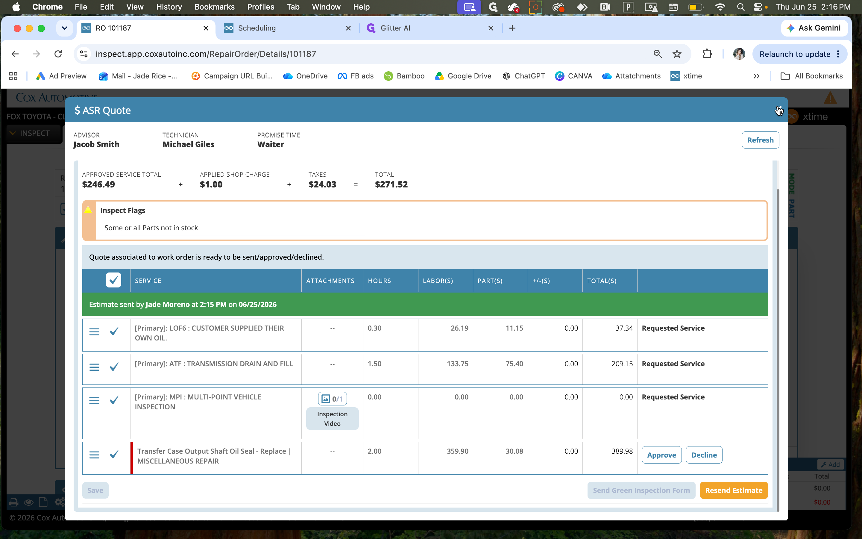 Step #11: Close the ASR Quote modal window to return to the repair order summary.