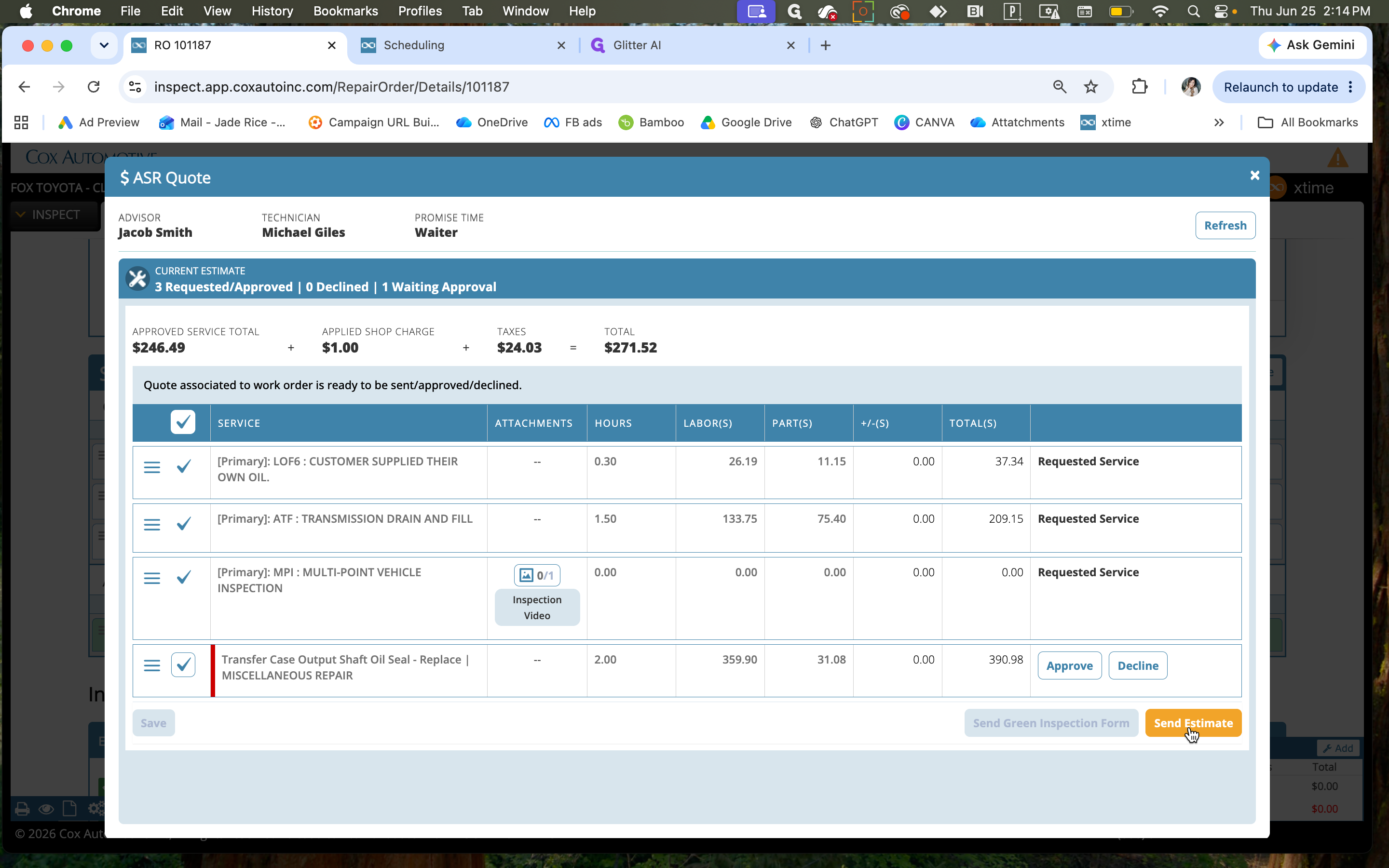 Step #4: Click Send Estimate to configure the delivery options.